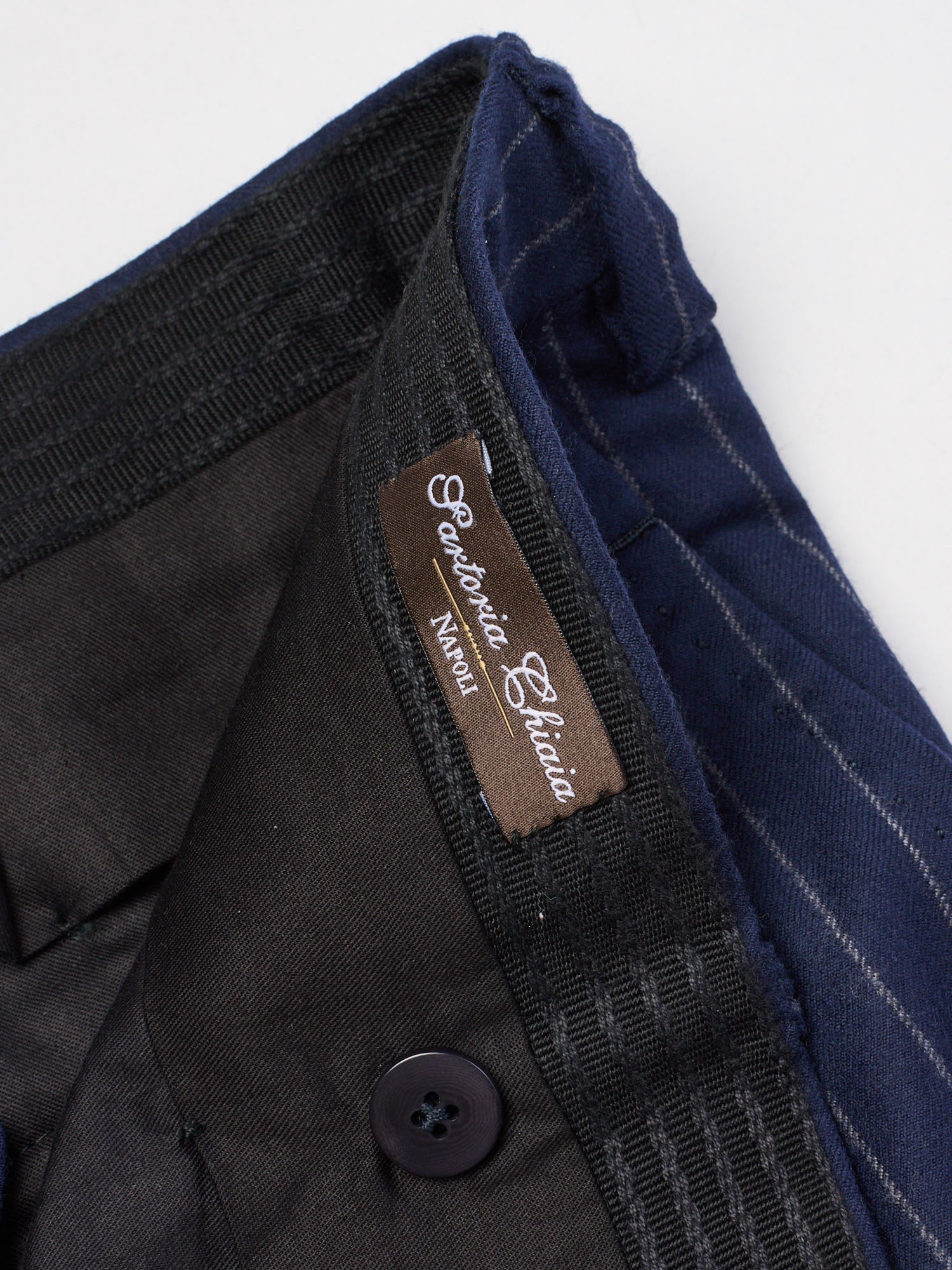 SARTORIA CHIAIA Handmade Navy Blue Wool Chalk Stripe Dress Pants EU 52 US 36