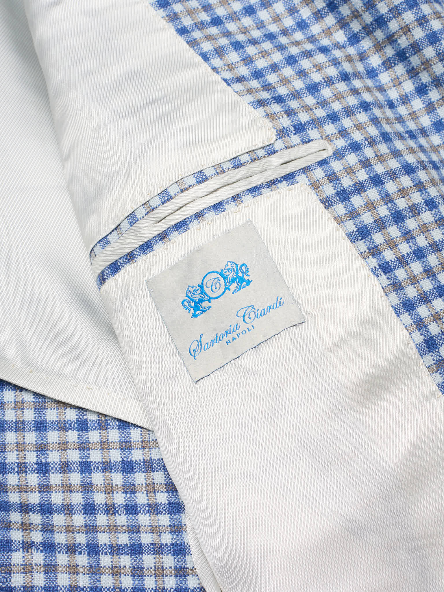 SARTORIA CIARDI Bespoke Handmade Blue-White Plaid Wool-Silk Jacket NEW