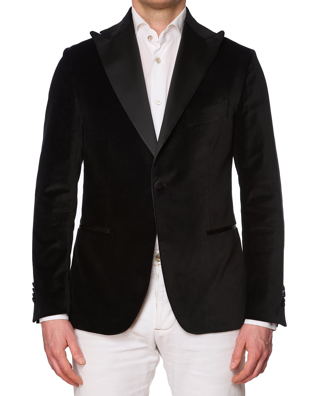 SARTORIA PARTENOPEA Black Cotton Velvet Tuxedo Peak Lapel Jacket NEW Current Model