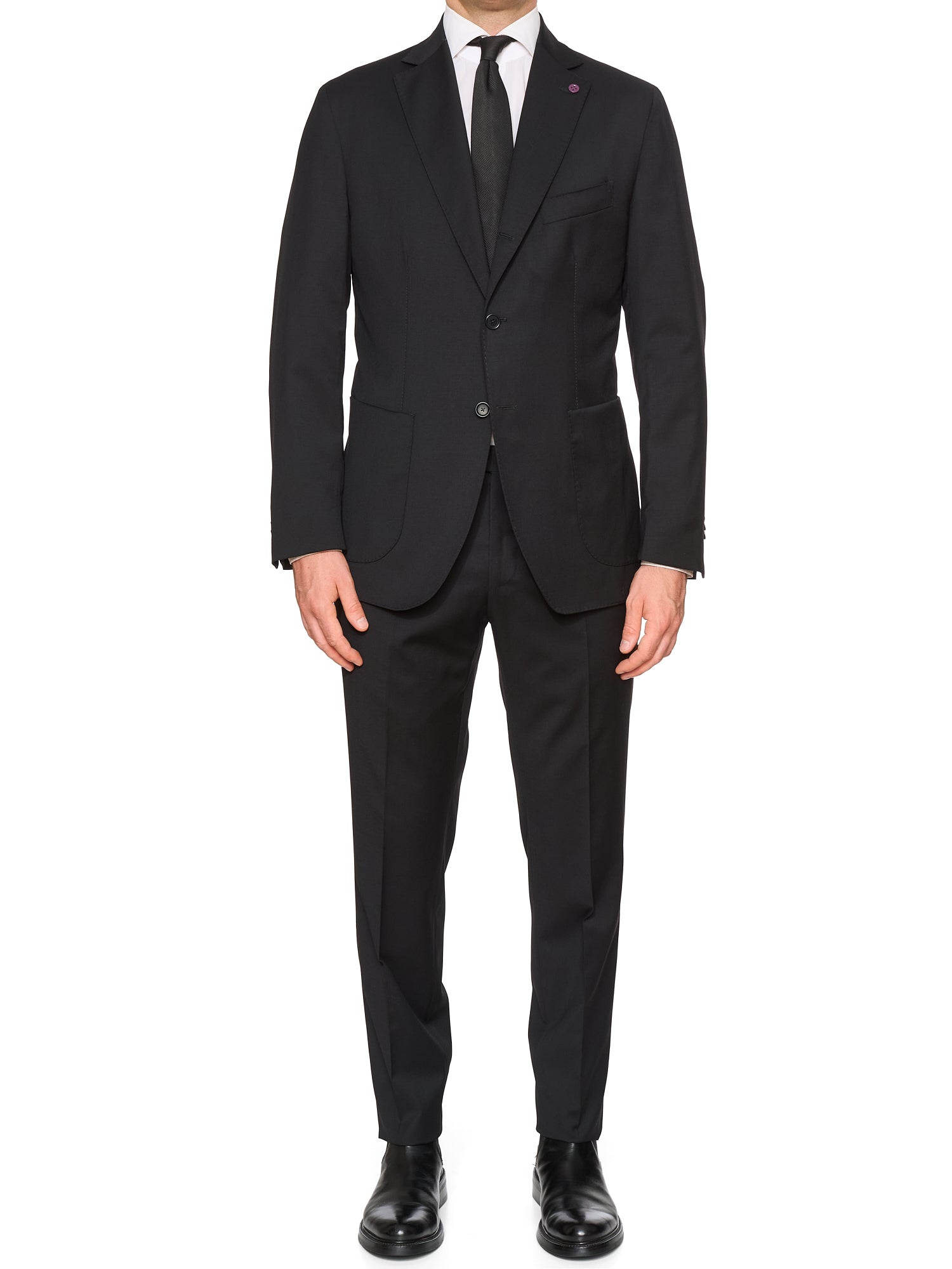 SARTORIA PARTENOPEA Black “Napoli” Wool Super 120's Unlined Suit