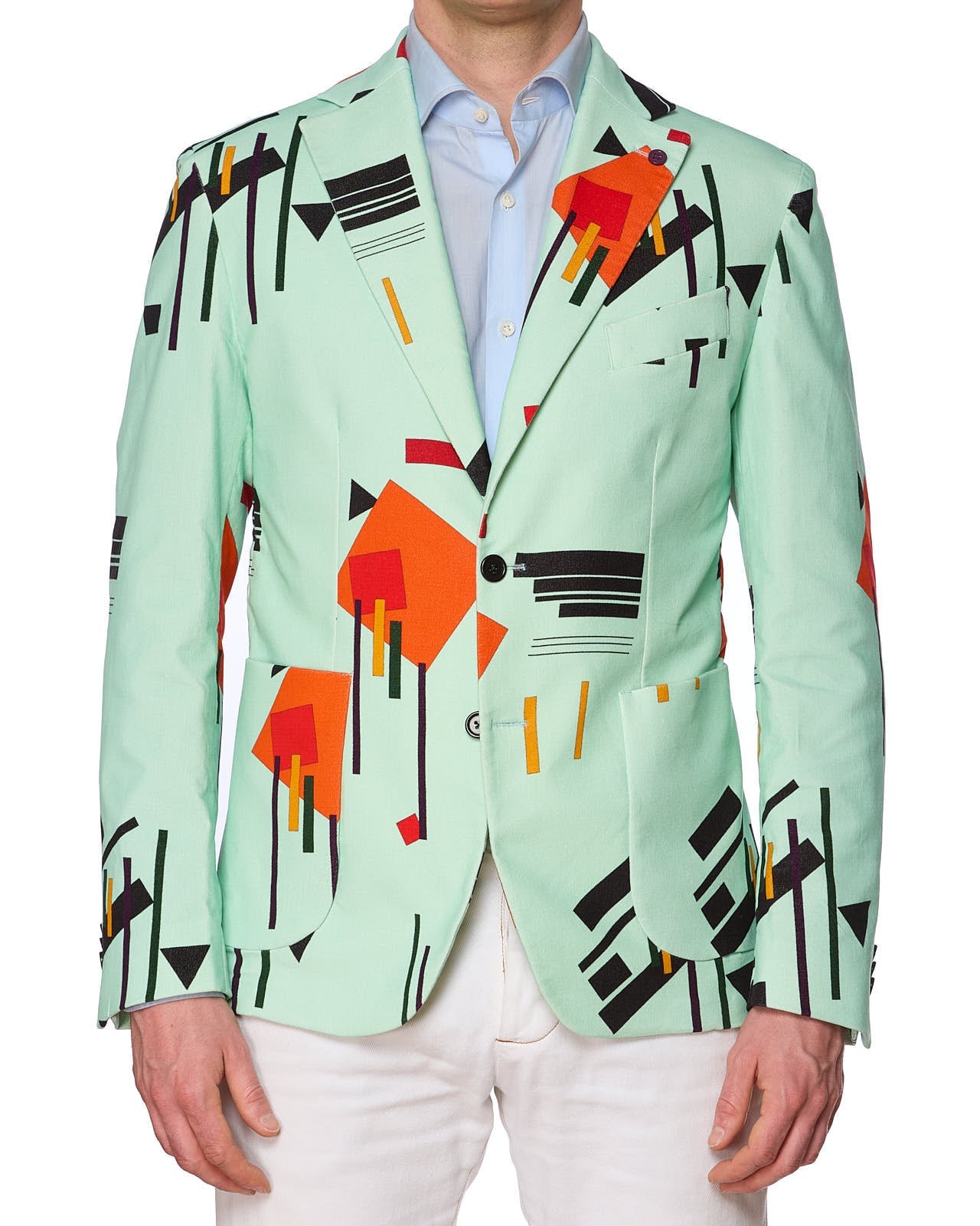 SARTORIA PARTENOPEA Mint Green Geometric Design Cotton-Elastane Jacket EU 50 NEW US 40 Current Model
