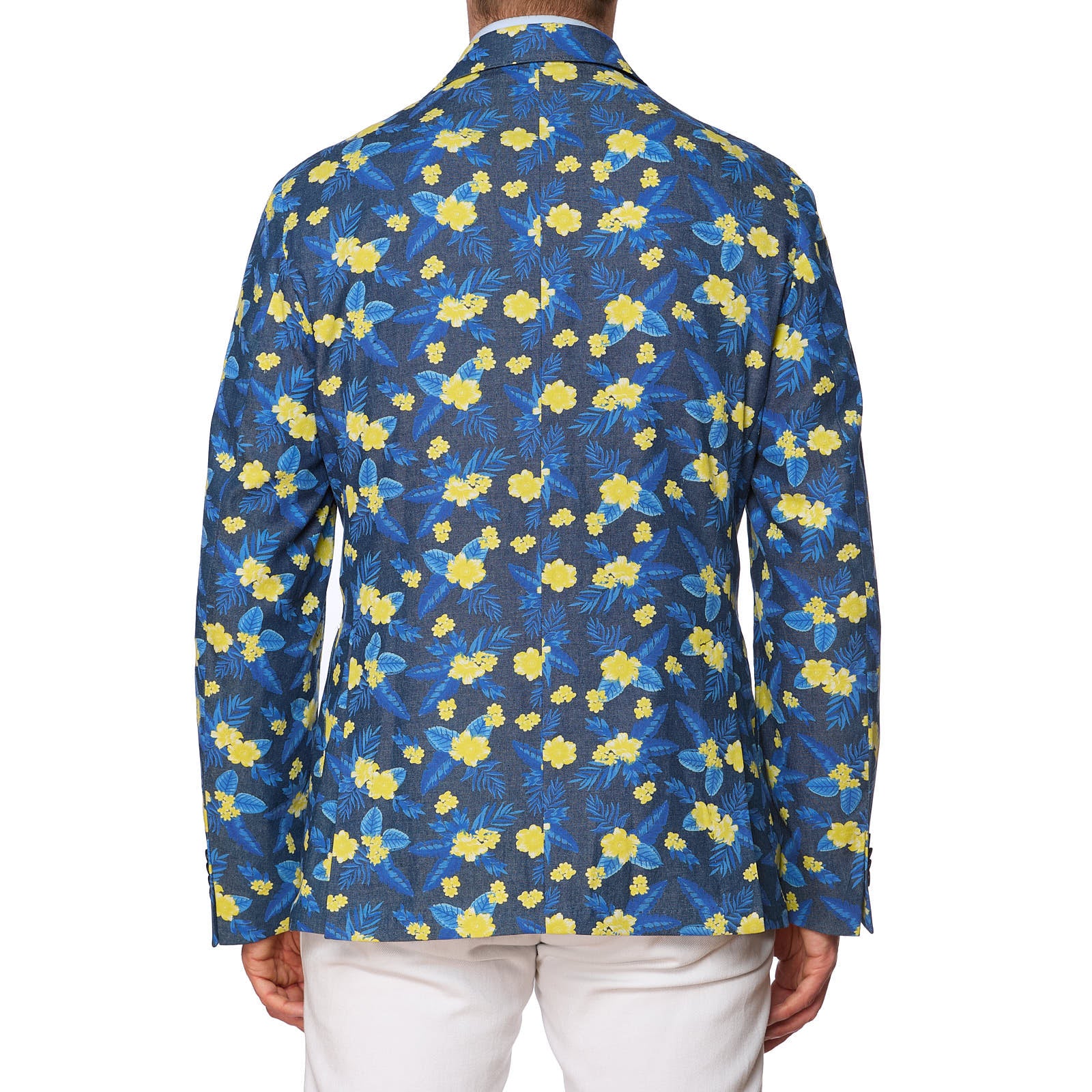 SARTORIA PARTENOPEA Blue-Yellow Floral Design Cotton Jacket EU 52 NEW US 42 Current Model