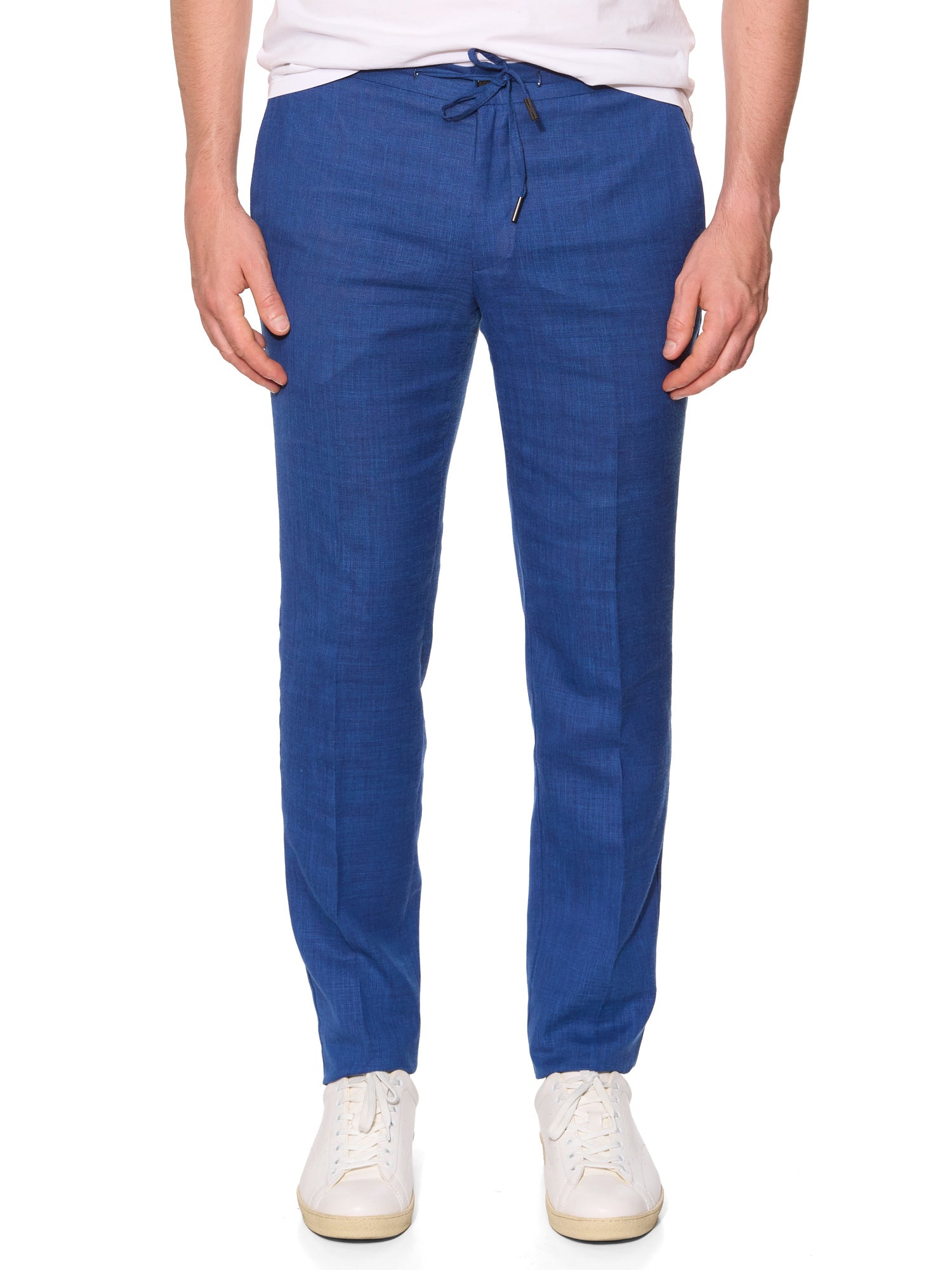 SARTORIA PARTENOPEA Blue Linen Pants EU 48 NEW US 32 Elastic Waist Drawstring