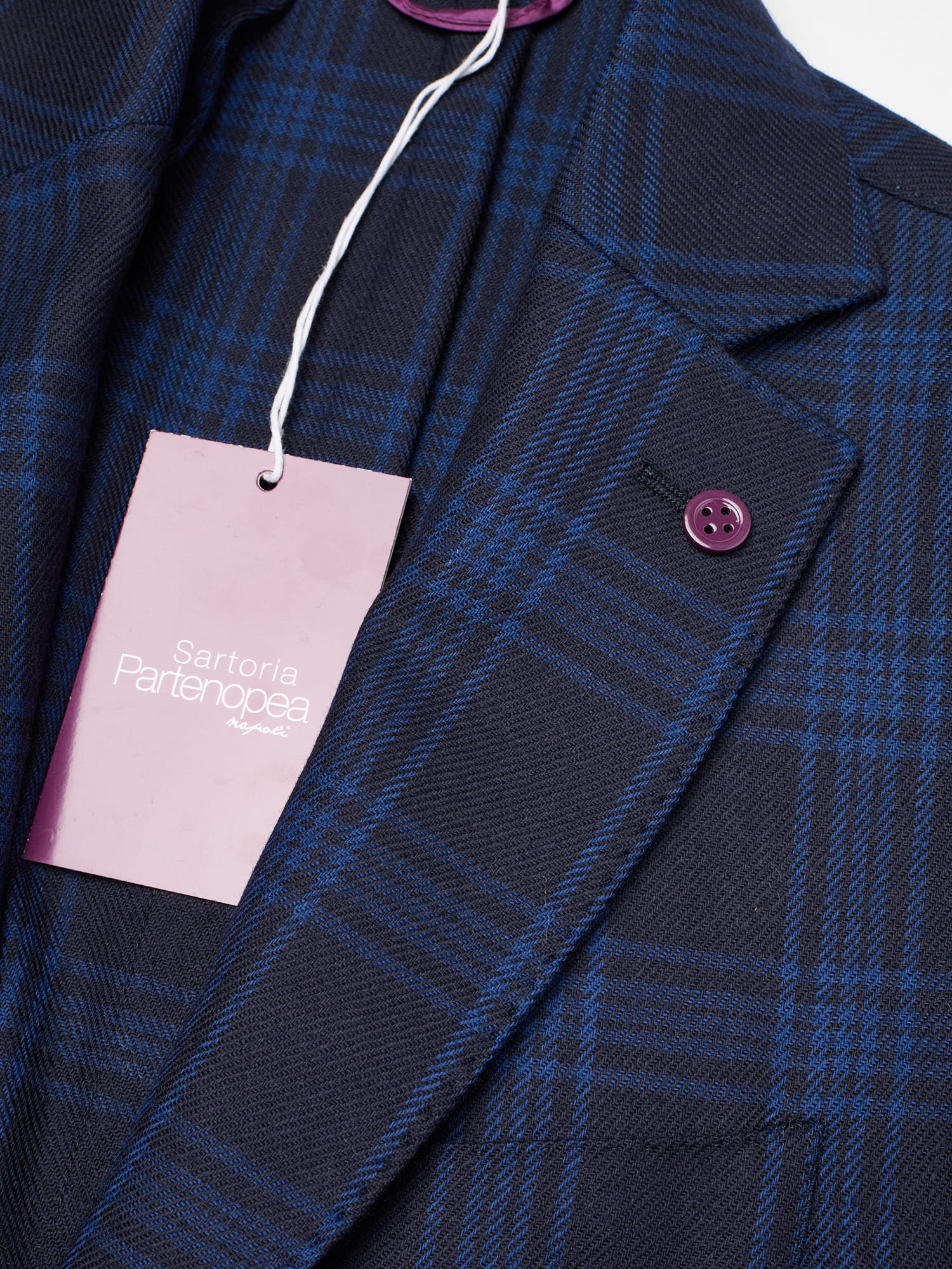 SARTORIA PARTENOPEA "Napoli2" Blue Tartan Wool Unlined Jacket