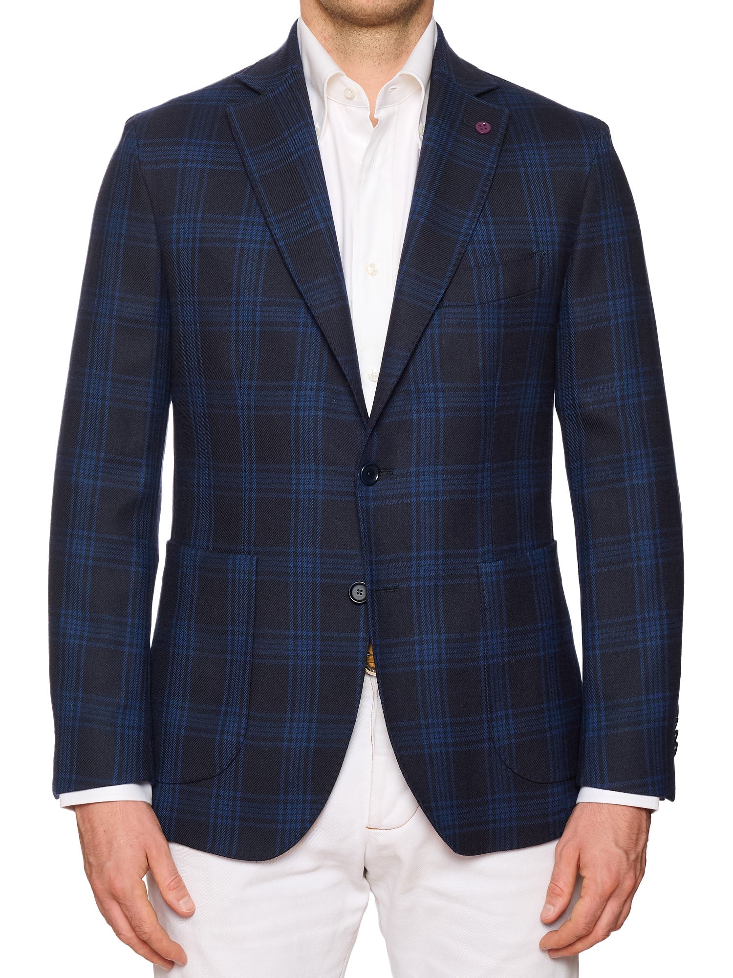 SARTORIA PARTENOPEA "Napoli2" Blue Tartan Wool Unlined Jacket