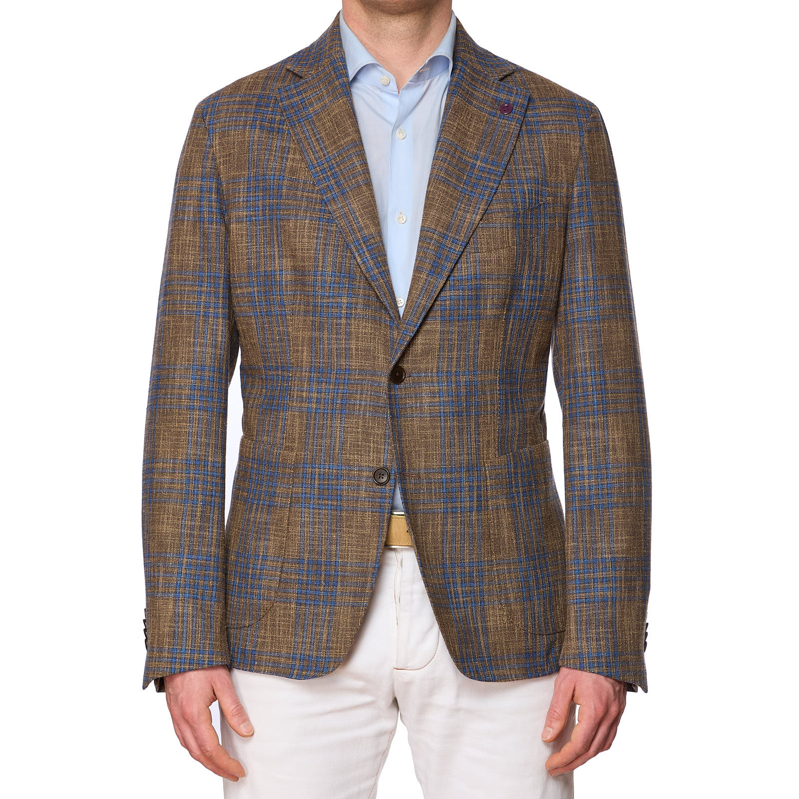 SARTORIA PARTENOPEA Brown-Blue Plaid Wool-Silk-Cotton Jacket NEW Current Model