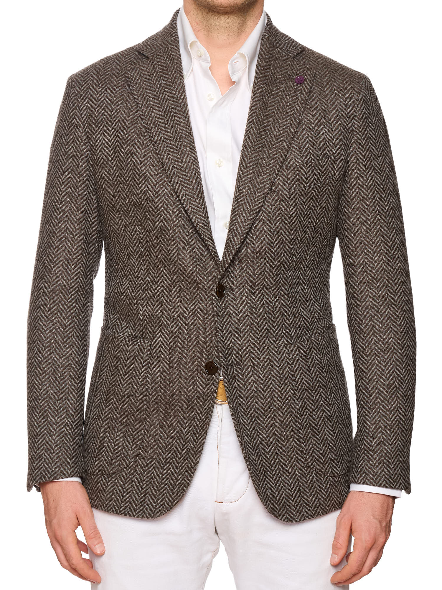 SARTORIA PARTENOPEA "Napoli2" Brown Herringbone Bottoli Wool Cashmere Jacket