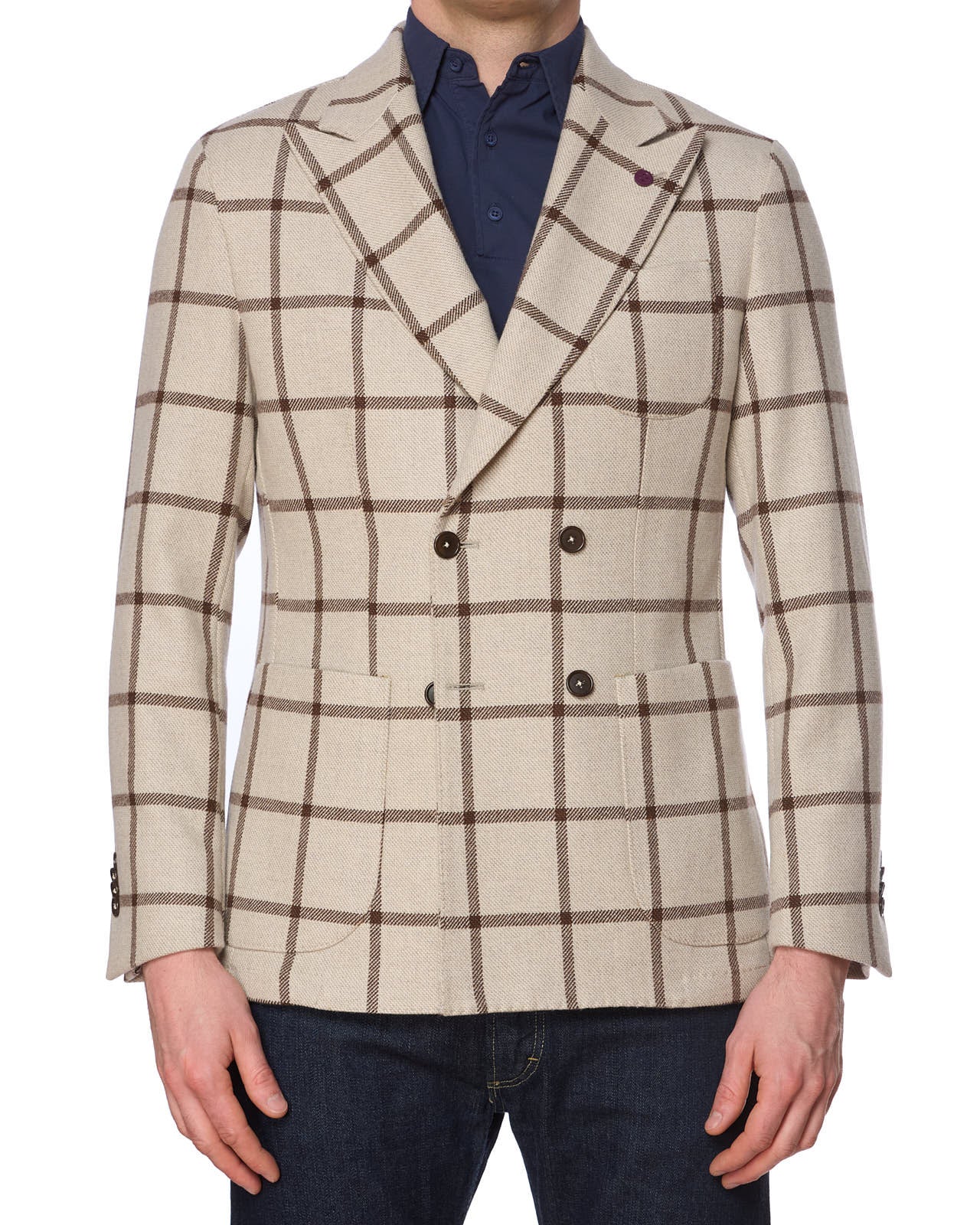 SARTORIA PARTENOPEA Gray Plaid Carlo Barbera Wool DB Jacket EU 48 NEW US 38 Current Model