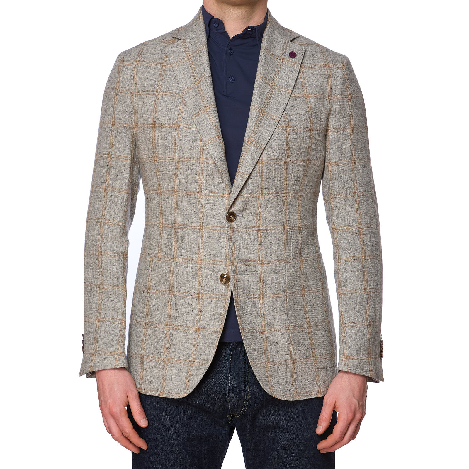 SARTORIA PARTENOPEA Gray Plaid Linen-Cotton Jacket NEW Current Model