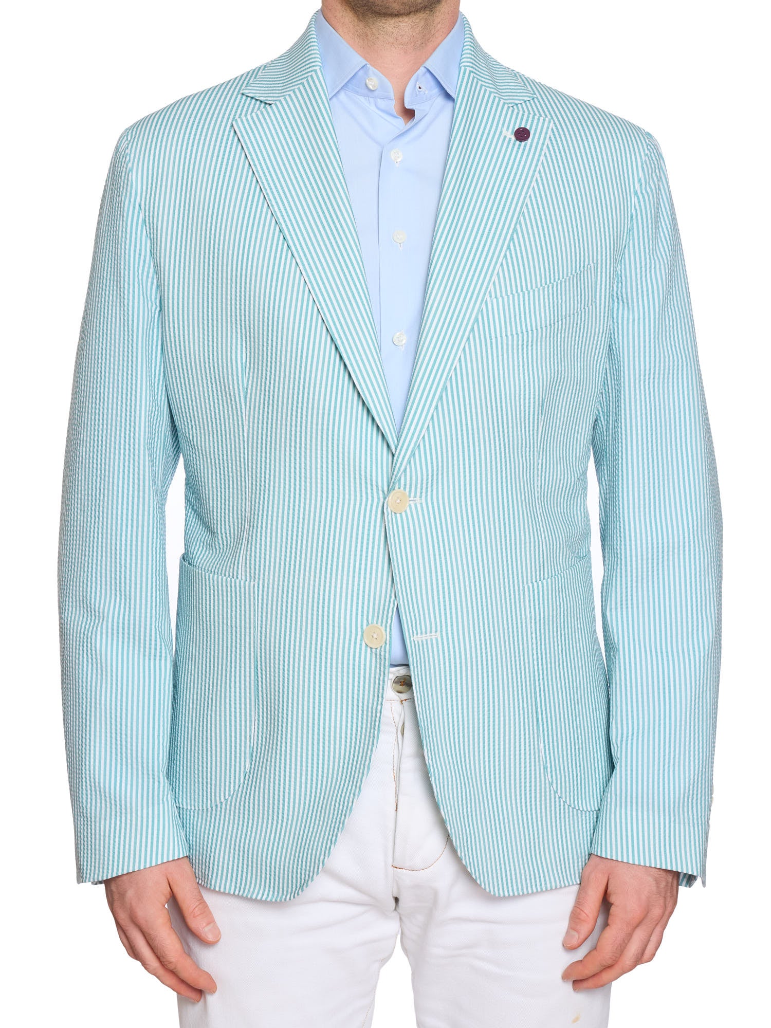 SARTORIA PARTENOPEA Azure Striped Seersucker Jacket EU 56 NEW US 46 Cu