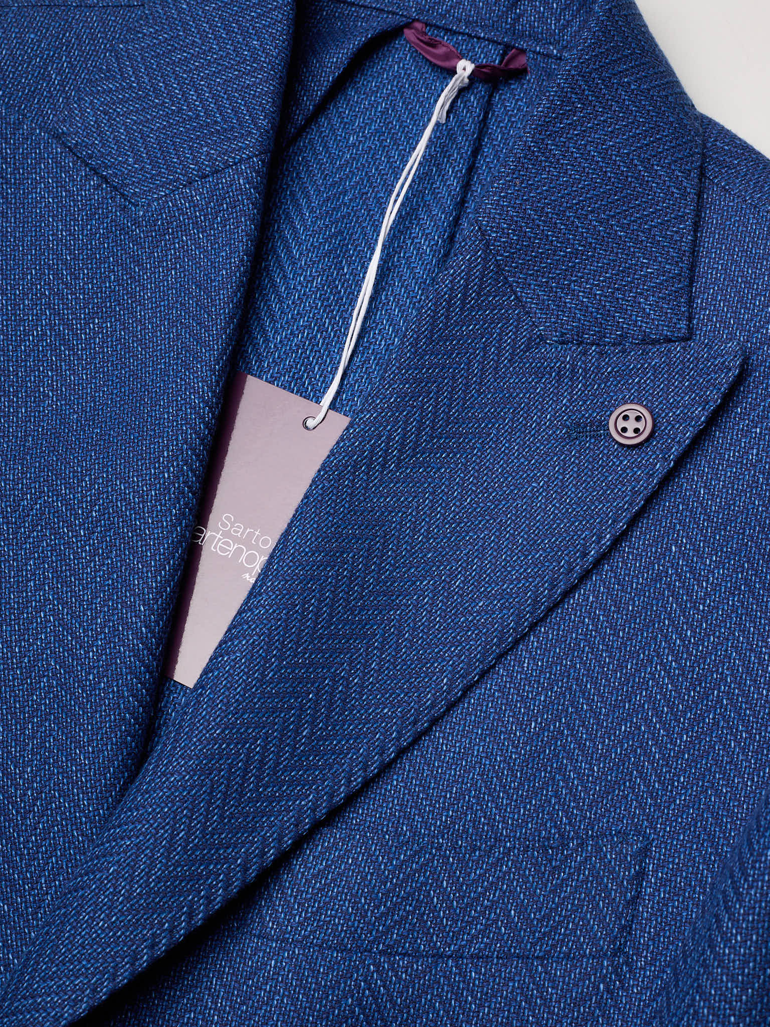 SARTORIA PARTENOPEA "Napoli2" Blue Herringbone Cotton–Linen Unlined Jacket