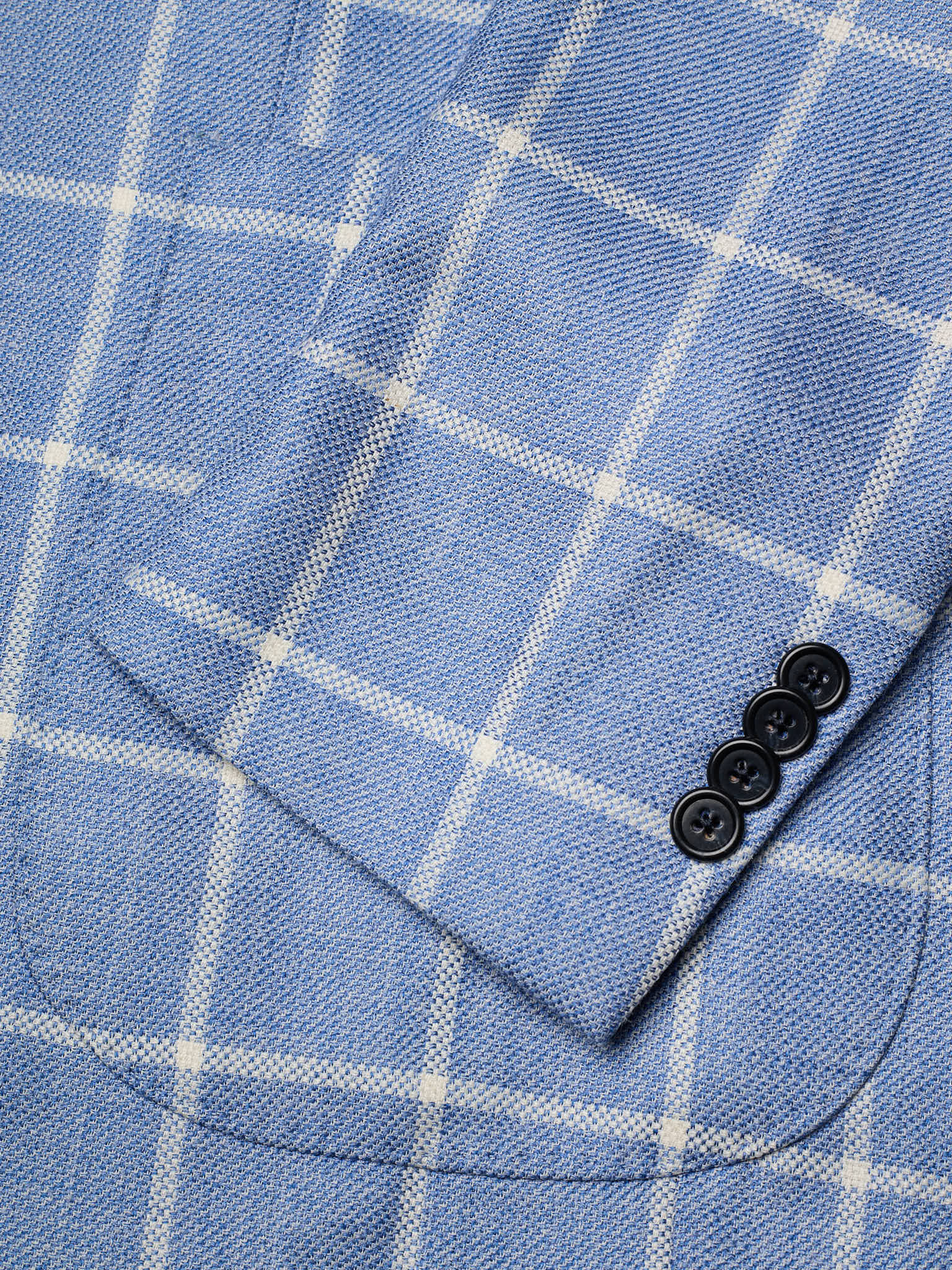 SARTORIA PARTENOPEA "Napoli2" Blue Windowpane Wool–Silk–Linen Unlined Jacket