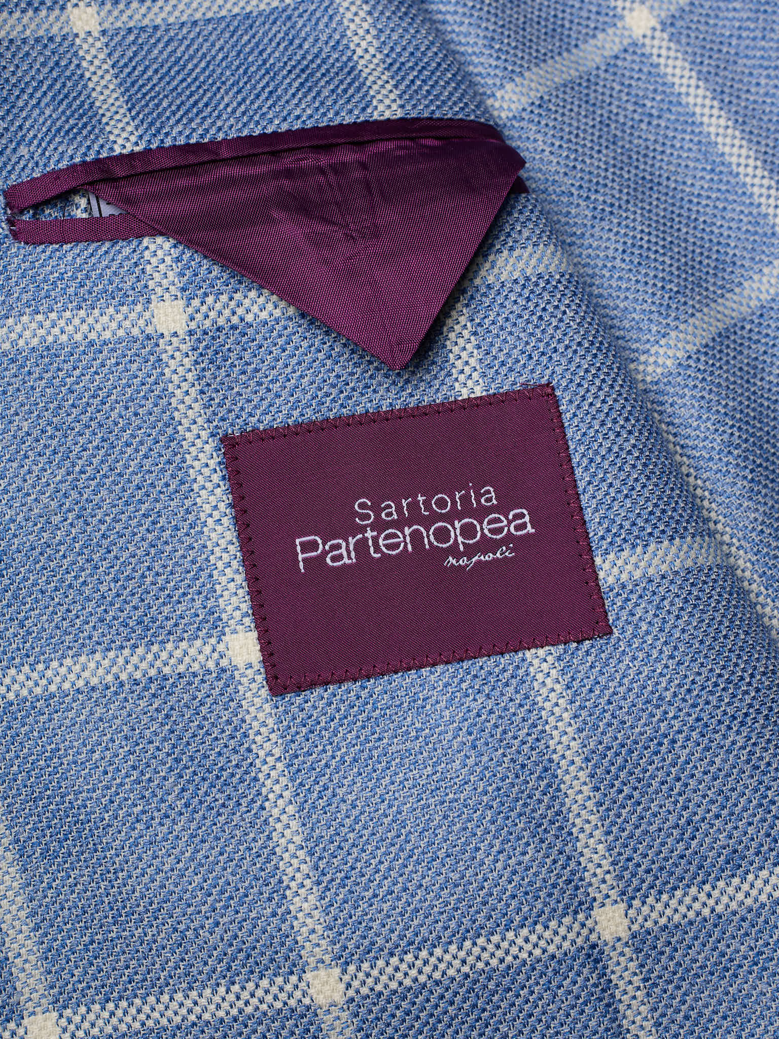 SARTORIA PARTENOPEA "Napoli2" Blue Windowpane Wool–Silk–Linen Unlined Jacket