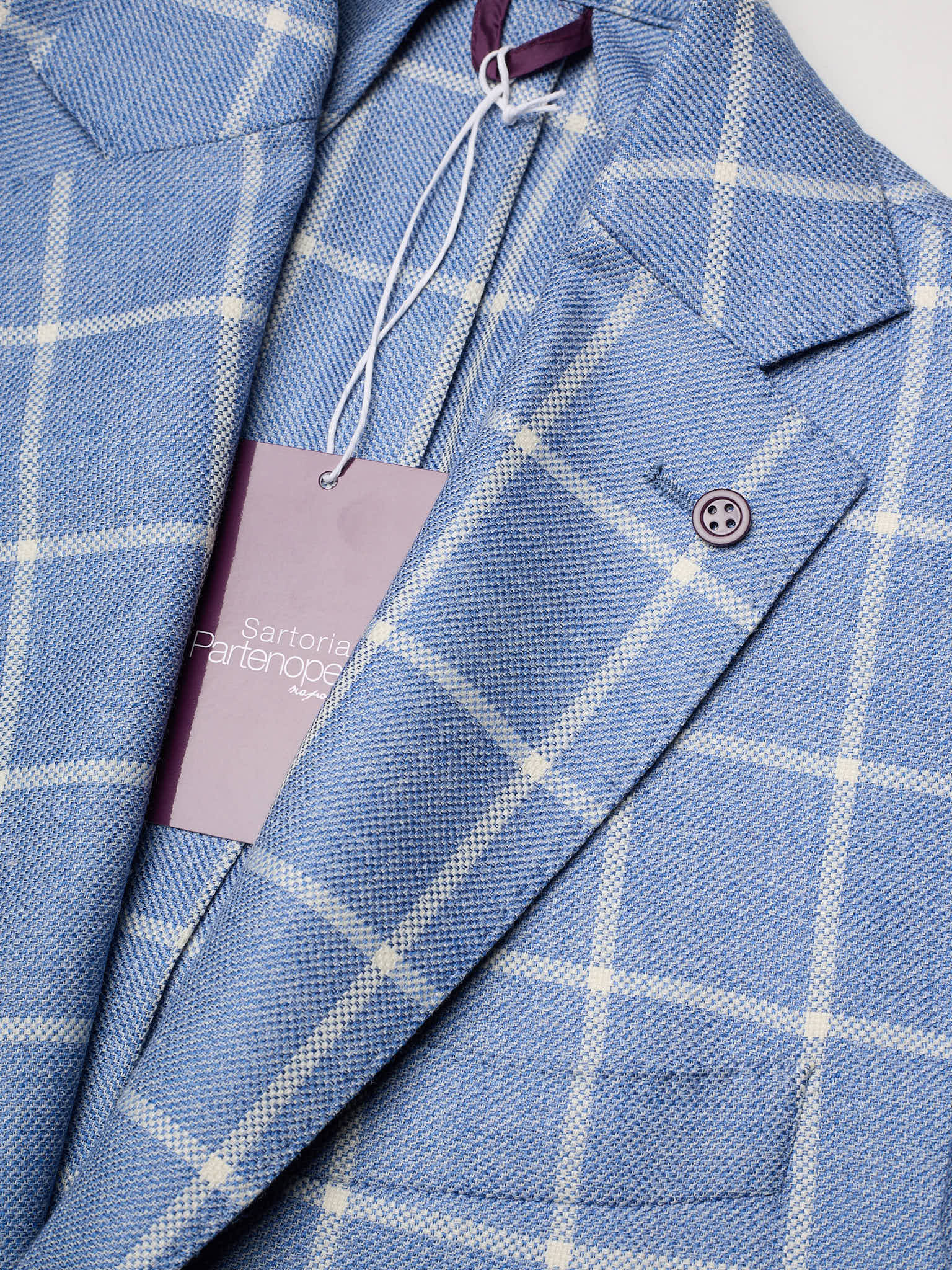 SARTORIA PARTENOPEA "Napoli2" Blue Windowpane Wool–Silk–Linen Unlined Jacket