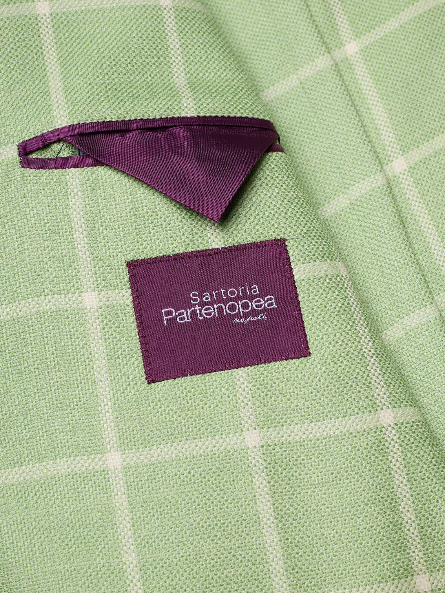 SARTORIA PARTENOPEA "Napoli2" Green Windowpane Wool Silk Linen Unlined Jacket