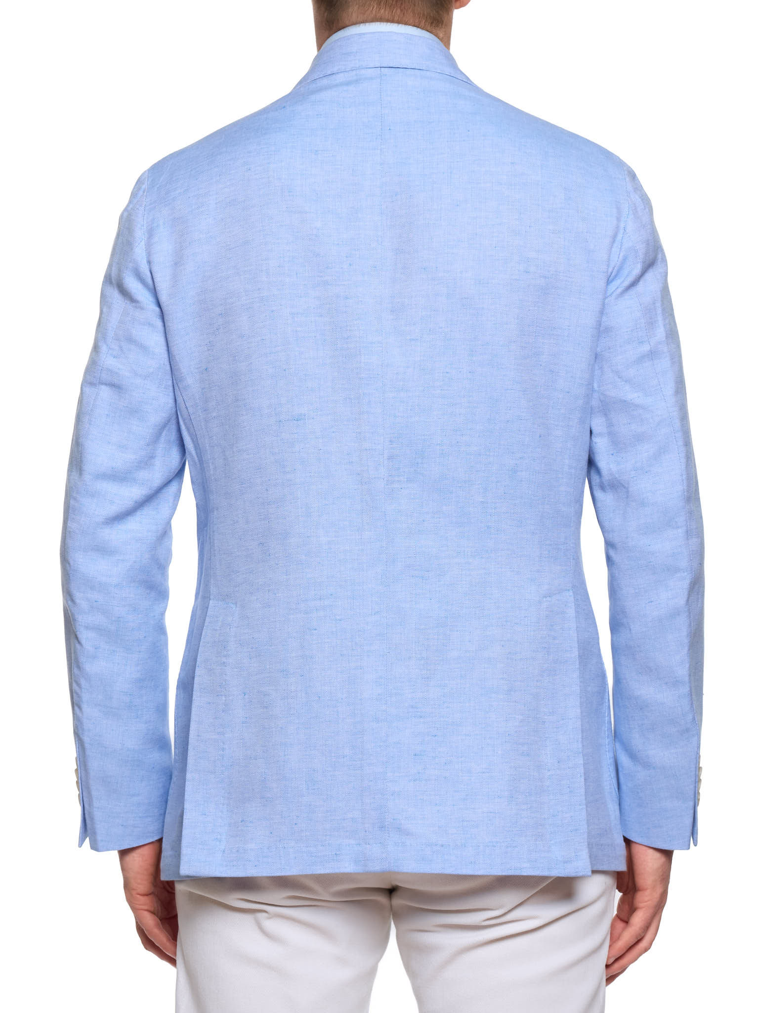 SARTORIA PARTENOPEA "Napoli2" Light Blue Herringbone Cotton Linen Unlined Jacket