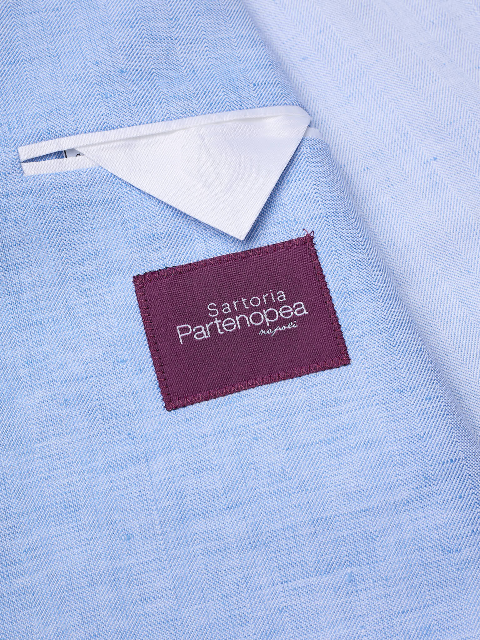 SARTORIA PARTENOPEA "Napoli2" Light Blue Herringbone Cotton Linen Unlined Jacket