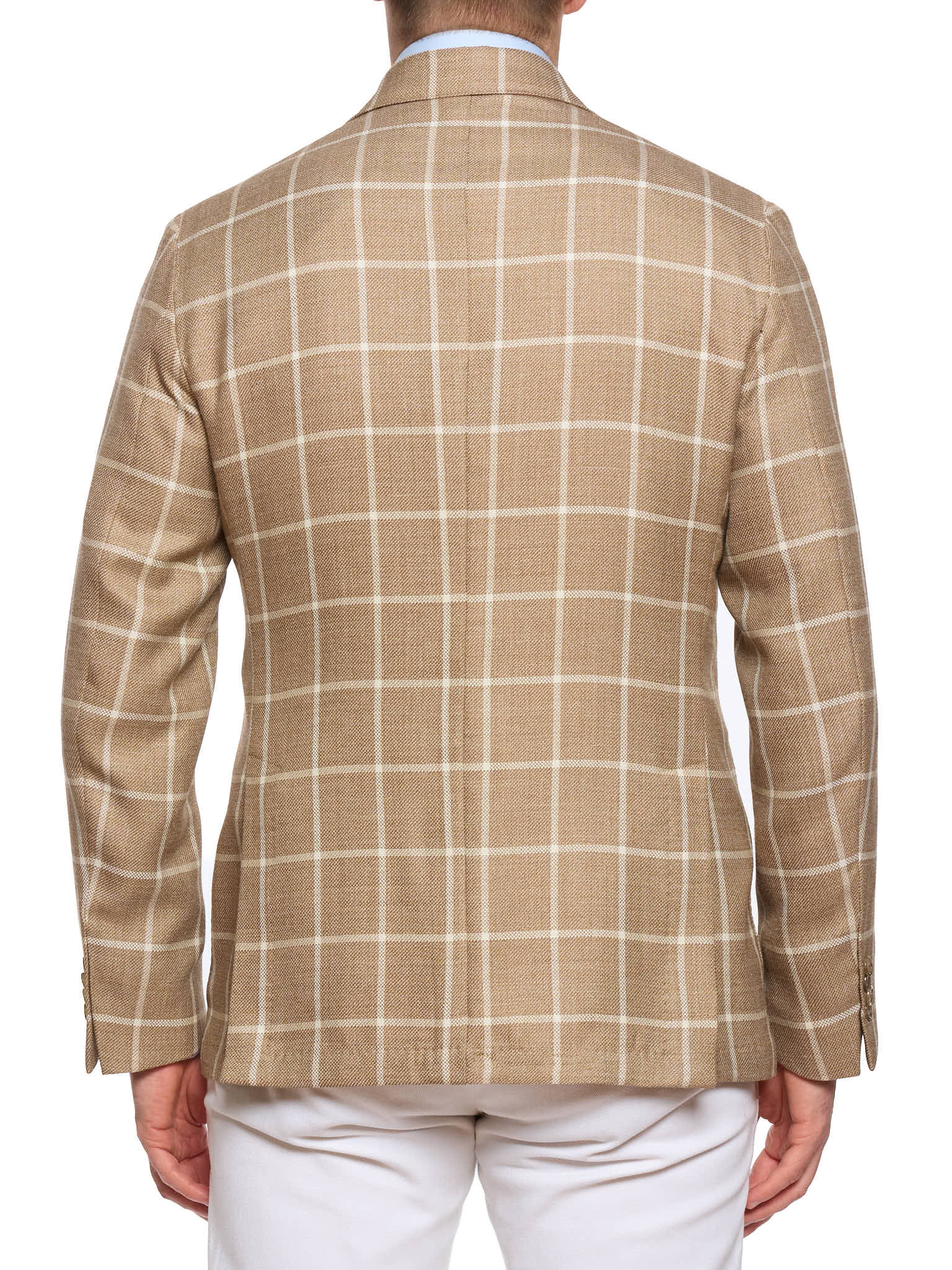 SARTORIA PARTENOPEA "Napoli2" Light Brown Windowpane Wool–Silk–Linen Unlined Jacket