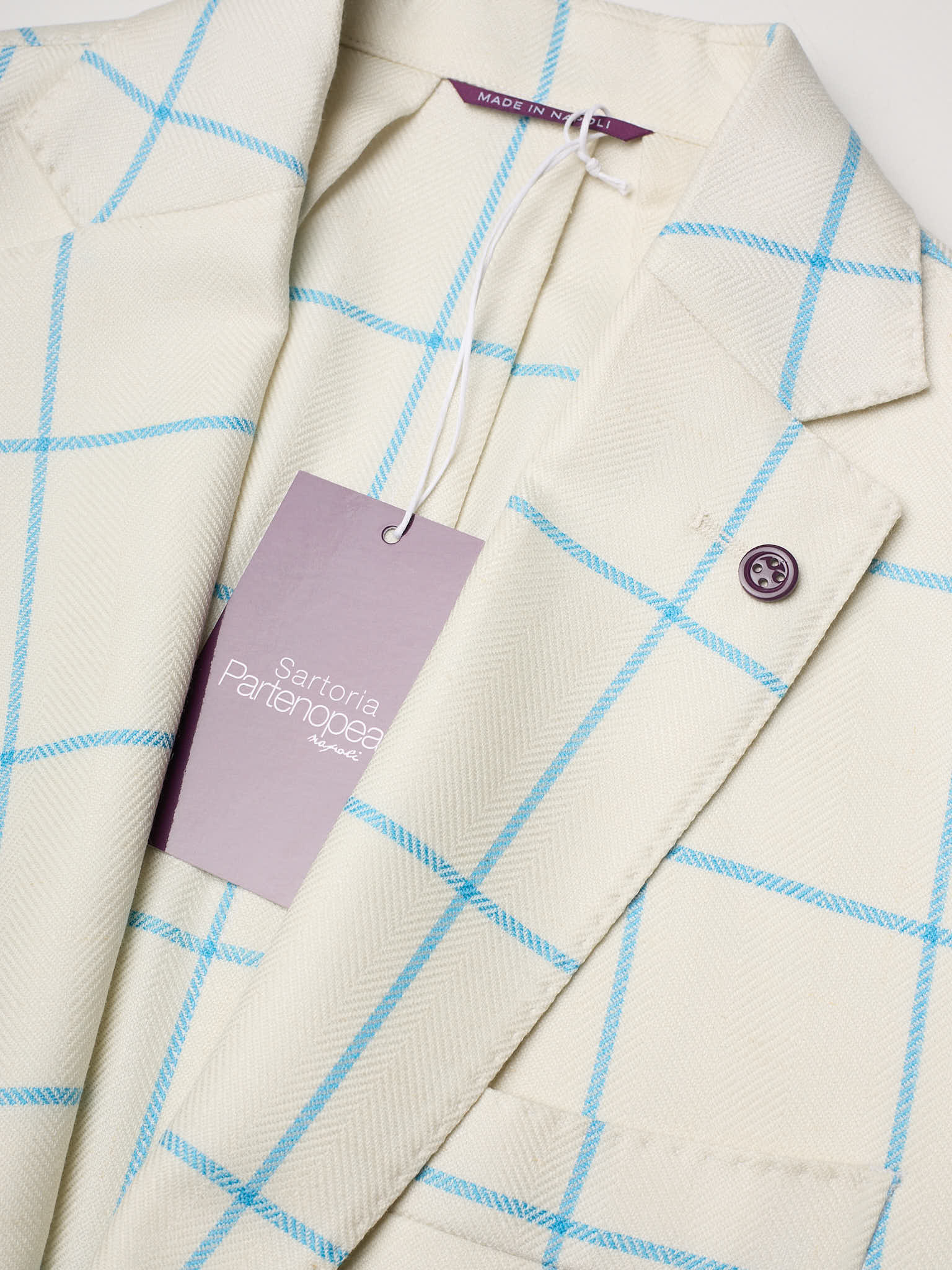 SARTORIA PARTENOPEA "Napoli2" White Windowpane Wool Silk Linen Unlined Jacket
