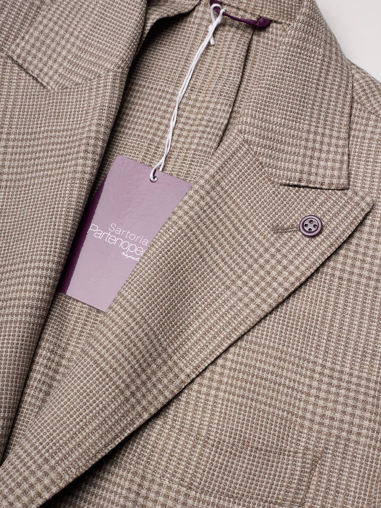 SARTORIA PARTENOPEA "Napoli4" Light Brown Glen Plaid Wool Elastane Unlined Jacket