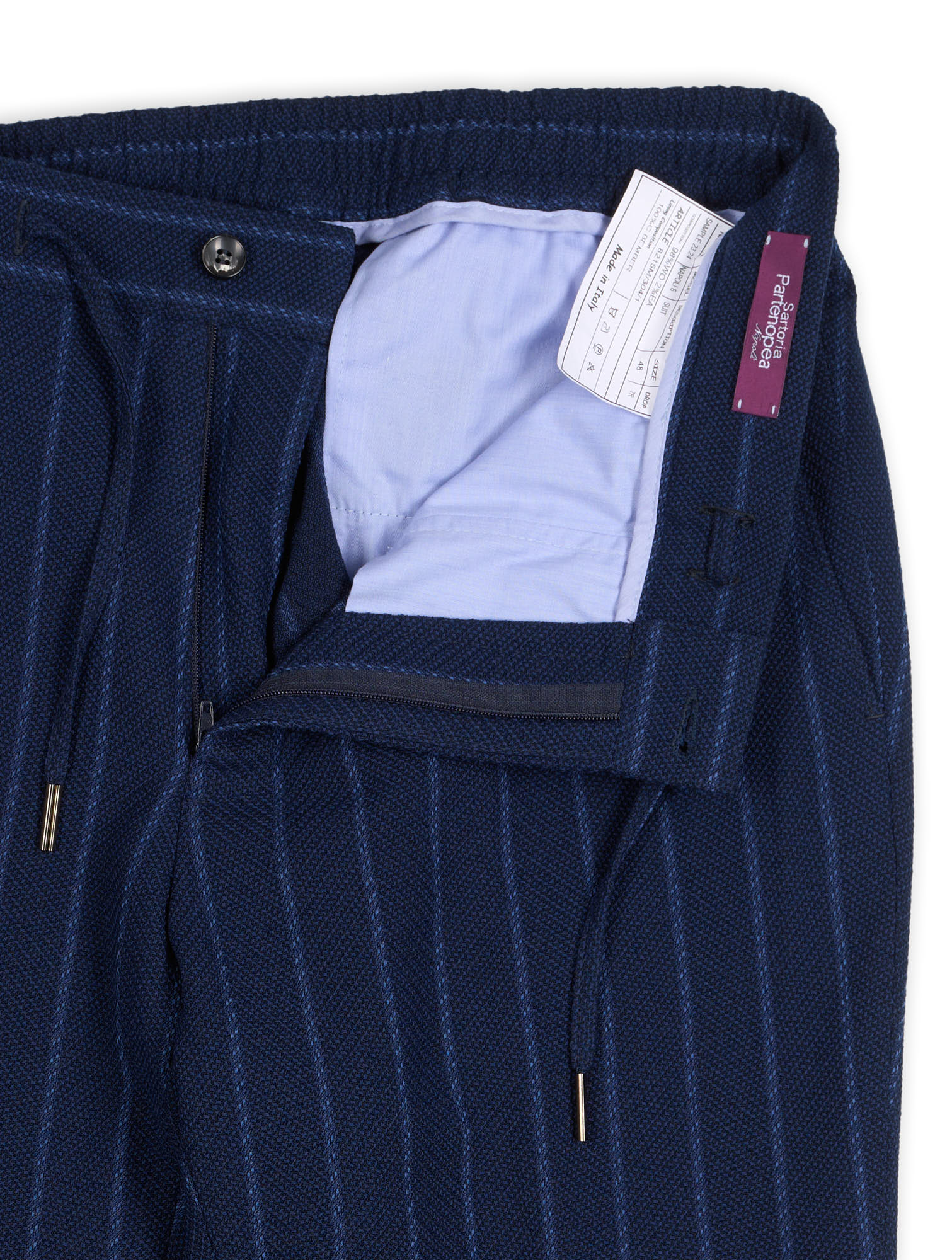 SARTORIA PARTENOPEA Navy Blue Drawstring Elastic Waist Wool Pants EU 48 NEW US 32