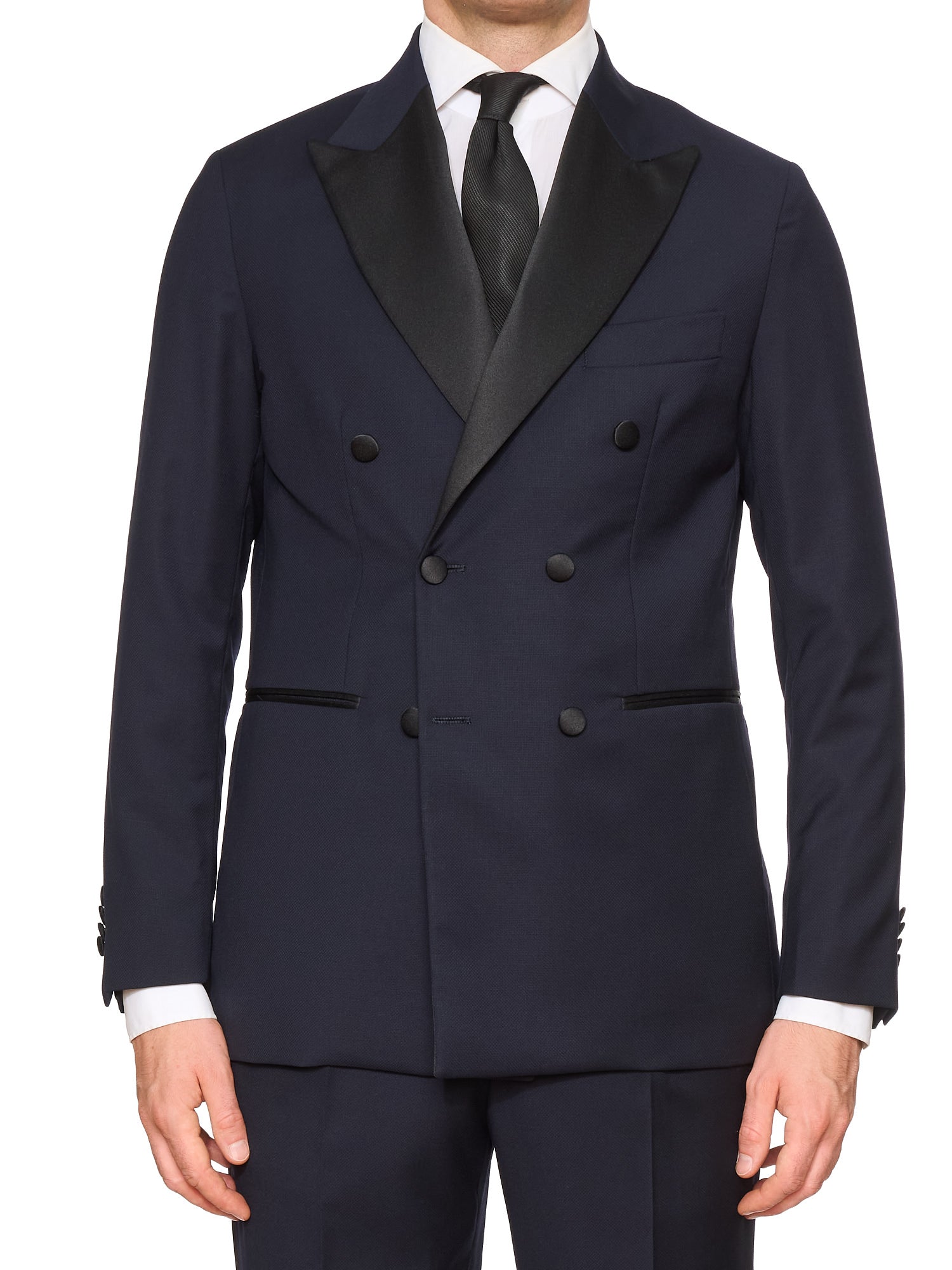 SARTORIA PARTENOPEA Navy Blue Super 120’s Wool Tuxedo Suit