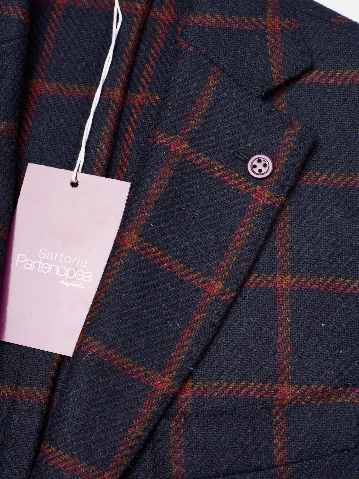 SARTORIA PARTENOPEA "Napoli2" Blue Tweed Windowpane Unlined Jacket