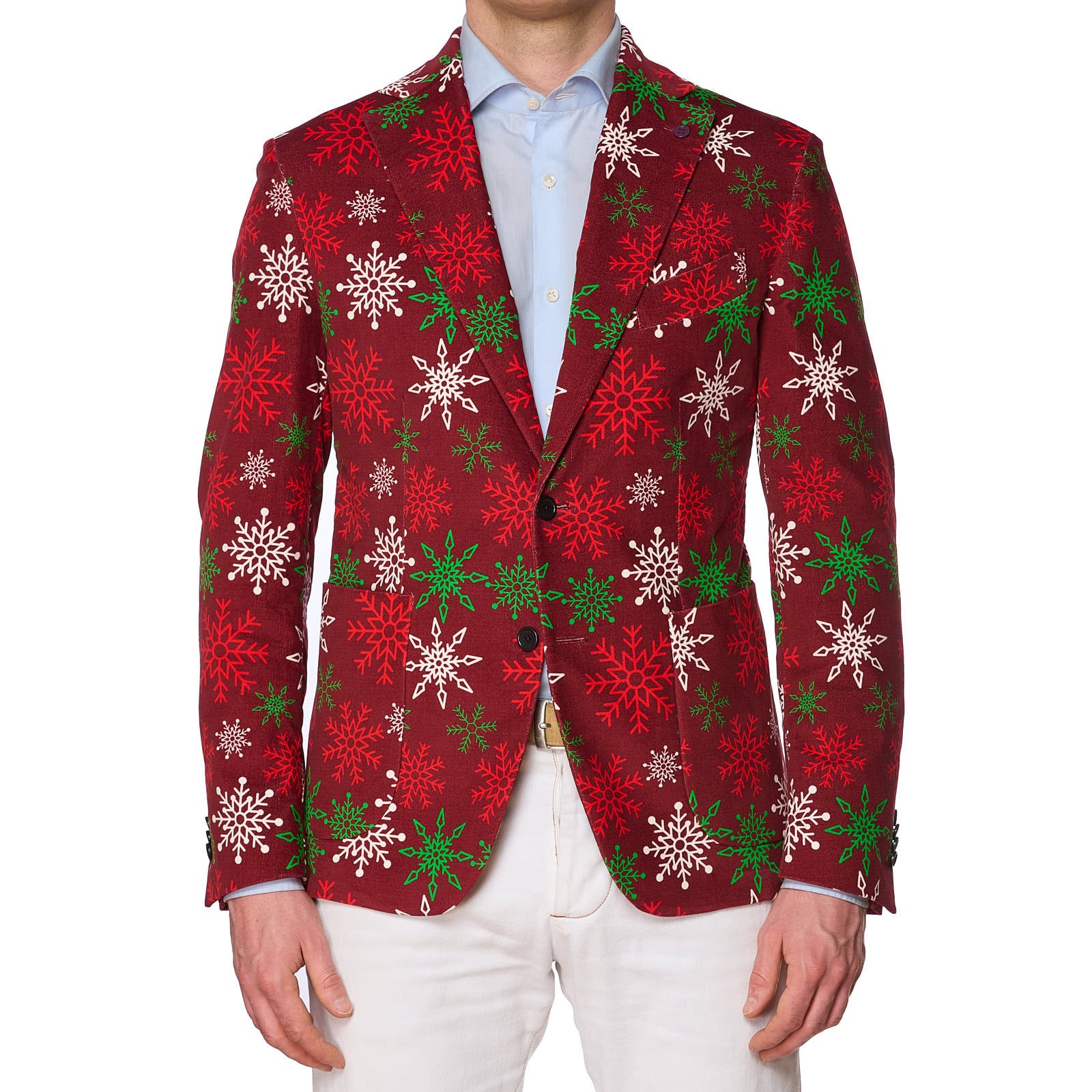 SARTORIA PARTENOPEA Red Christmas Design Cotton-Elastane Jacket EU 50