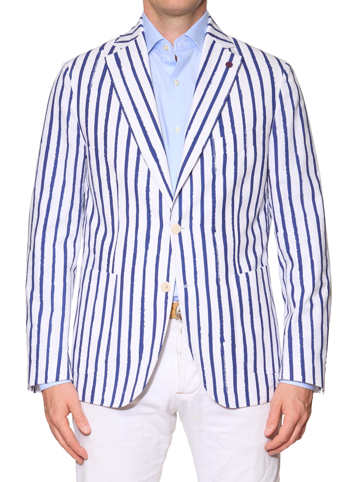 SARTORIA PARTENOPEA White-Blue Striped Seersucker Cotton Jacket Blazer EU 50 NEW US 40 Current Model