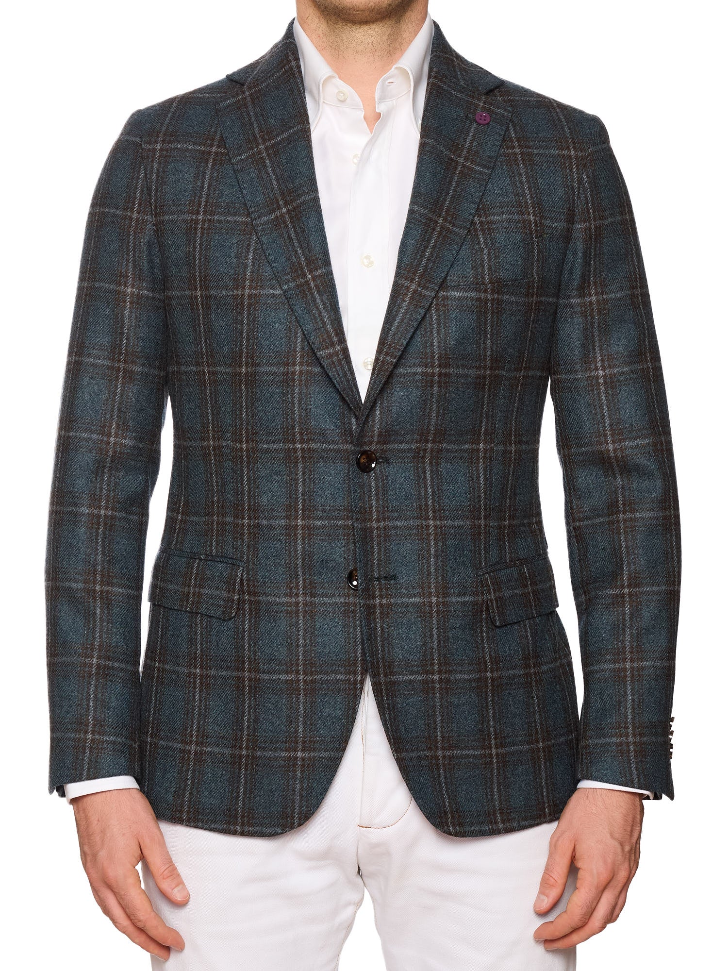 SARTORIA PARTENOPEA "Napoli2" Teal Windowpane Wool Jacket
