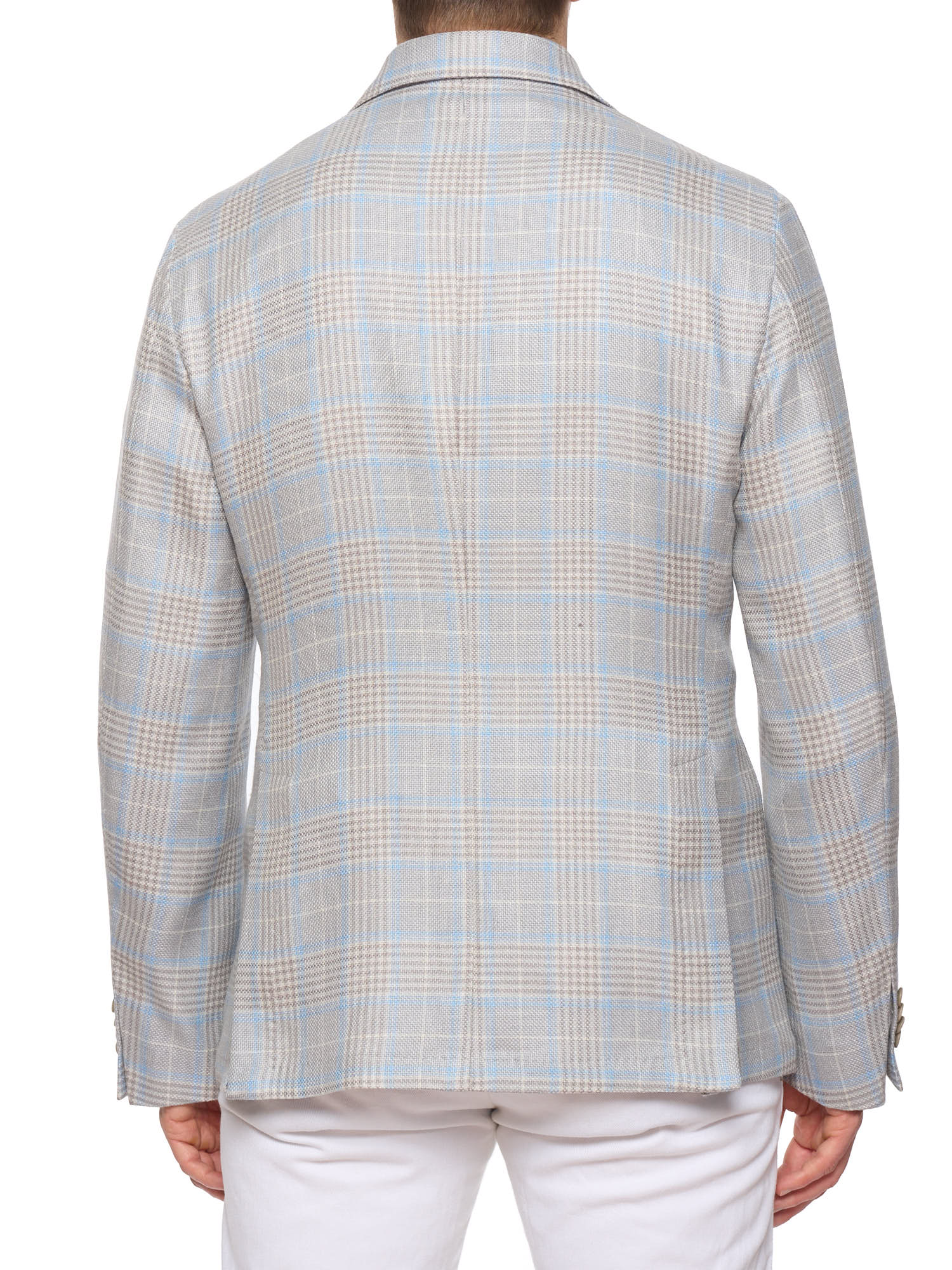 SARTORIA PARTENOPEA "Napoli2" Gray-Blue Windowpane Wool Jacket