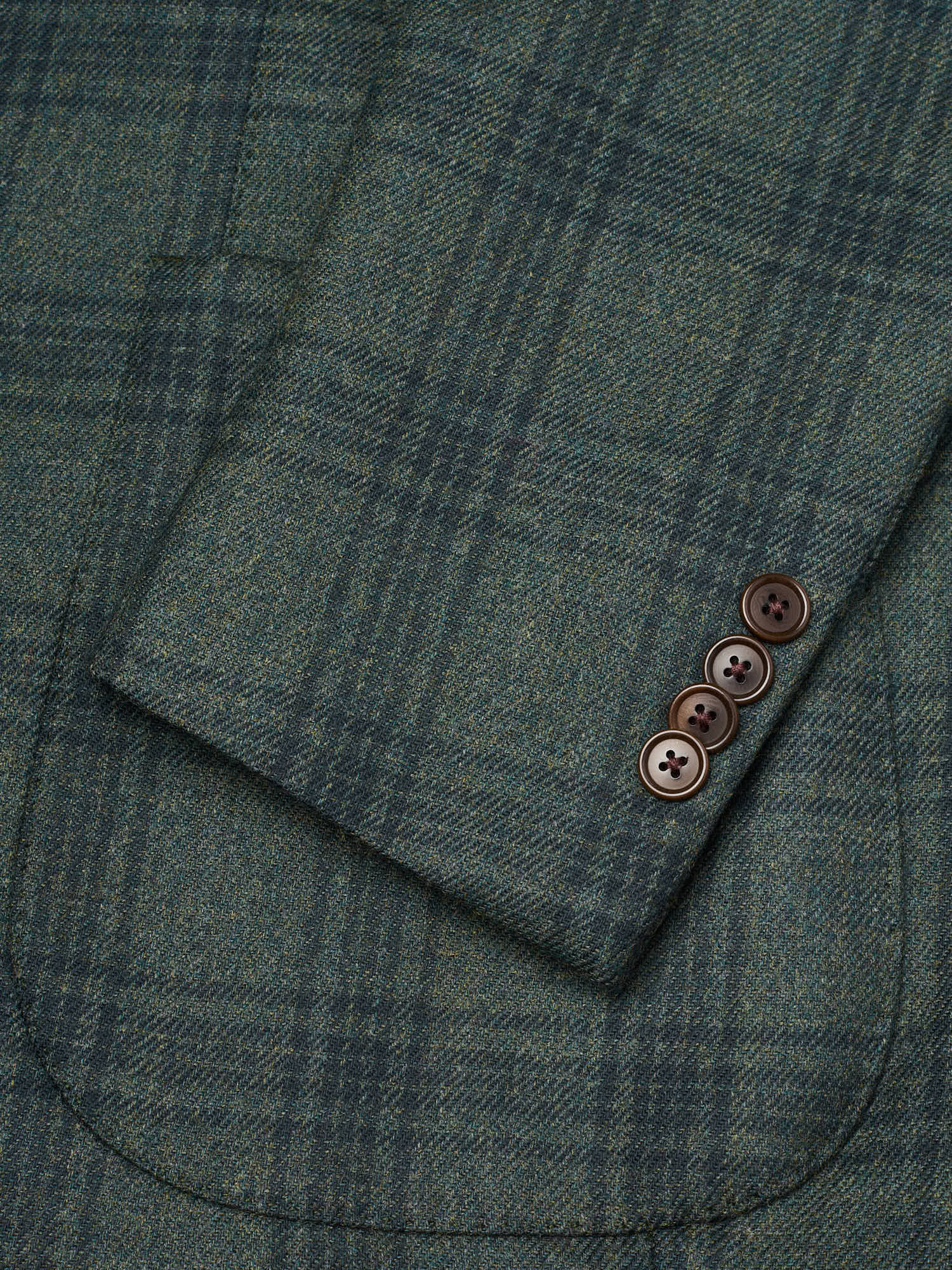 SARTORIA PARTENOPEA "Napoli4" Green Prince of Wales Wool Peak Lapel Jacket