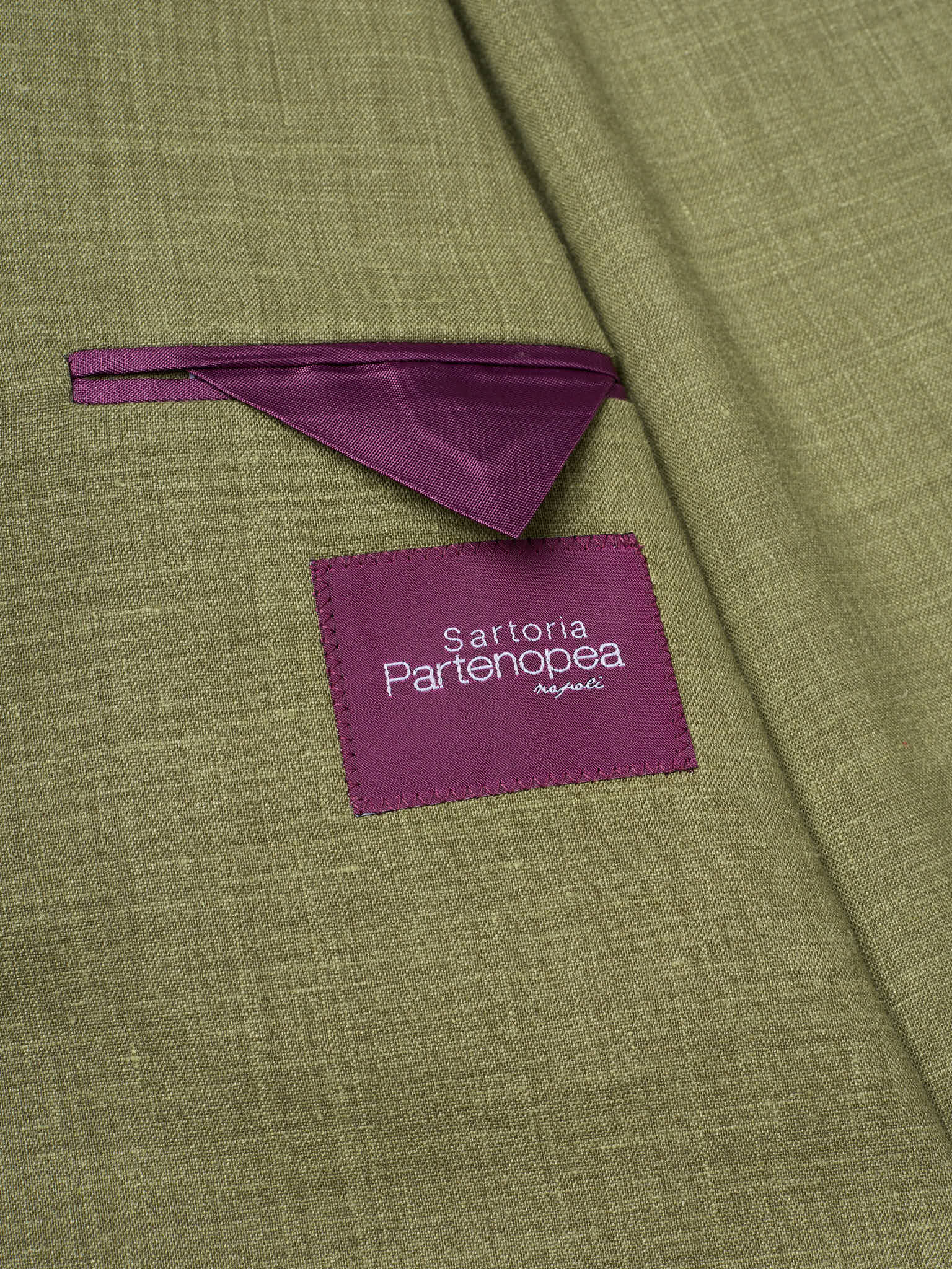 SARTORIA PARTENOPEA “Napoli6” Green Linen-Blend Unlined DB Suit