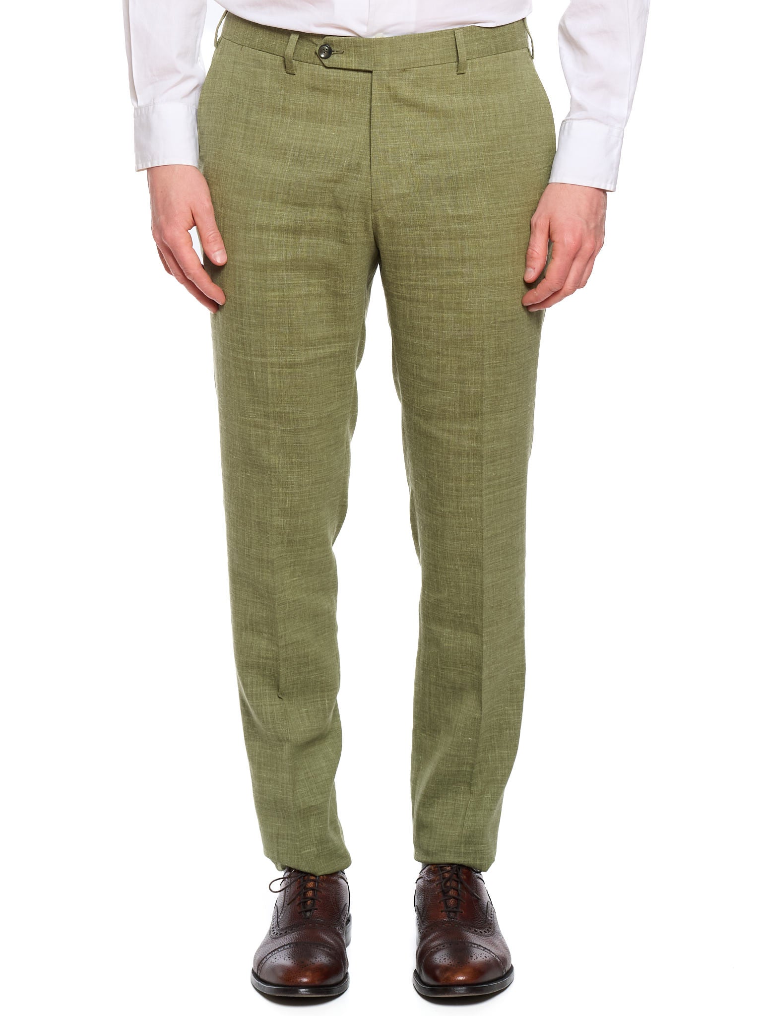 SARTORIA PARTENOPEA “Napoli6” Green Linen-Blend Unlined DB Suit
