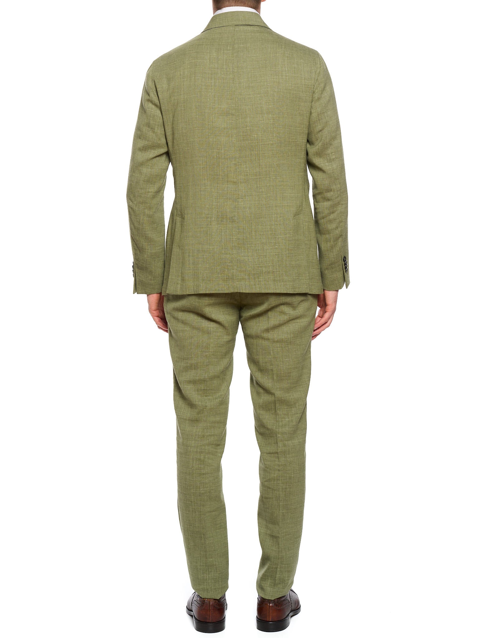 SARTORIA PARTENOPEA “Napoli6” Green Linen-Blend Unlined DB Suit