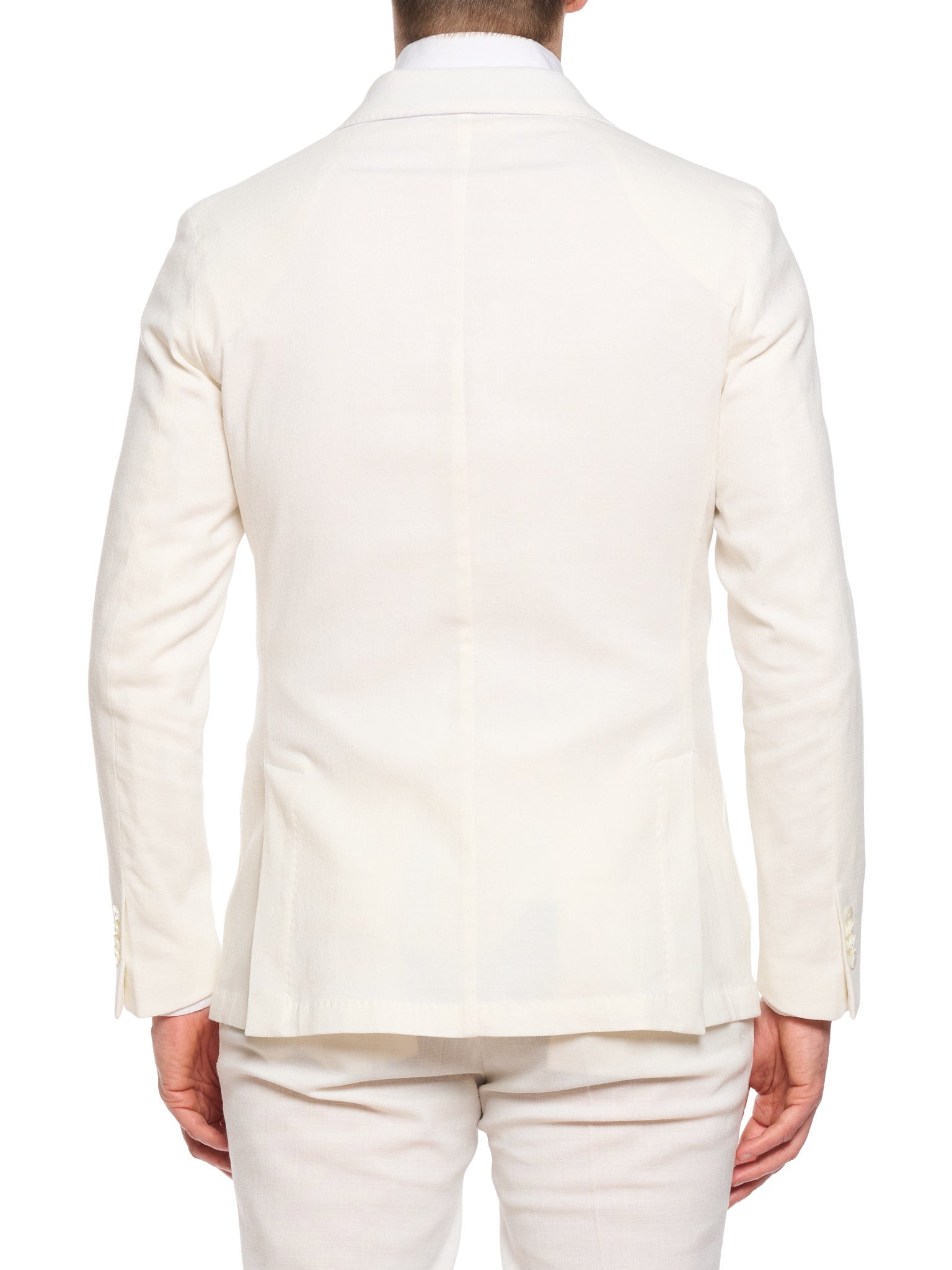 SARTORIA PARTENOPEA “Napoli6” White Linen-Blend Unlined DB Slim Suit Stretch