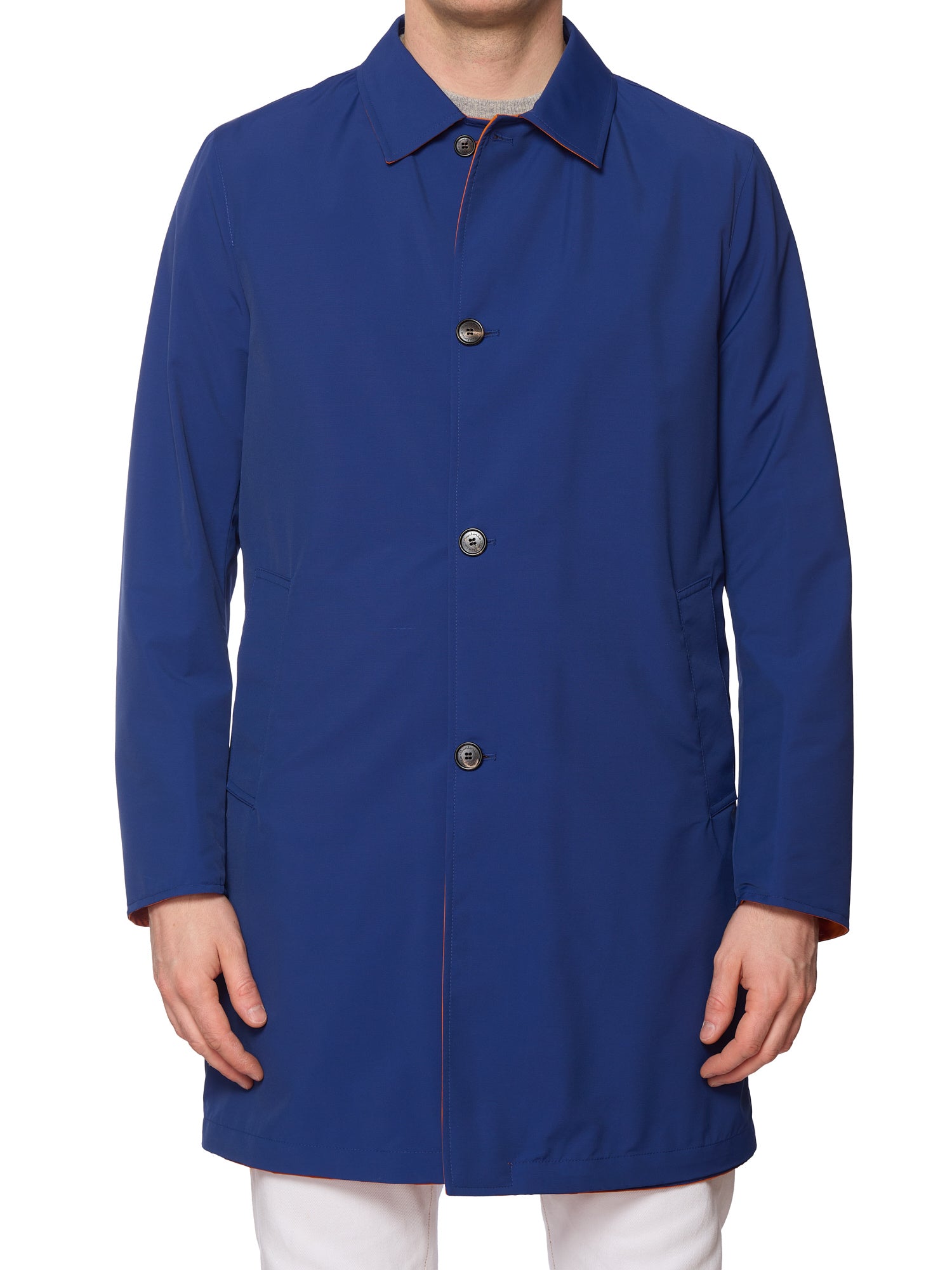Kiton SARTORIO Napoli "Ben" Blue-Orange Virgin Rain Coat EU 50 US M