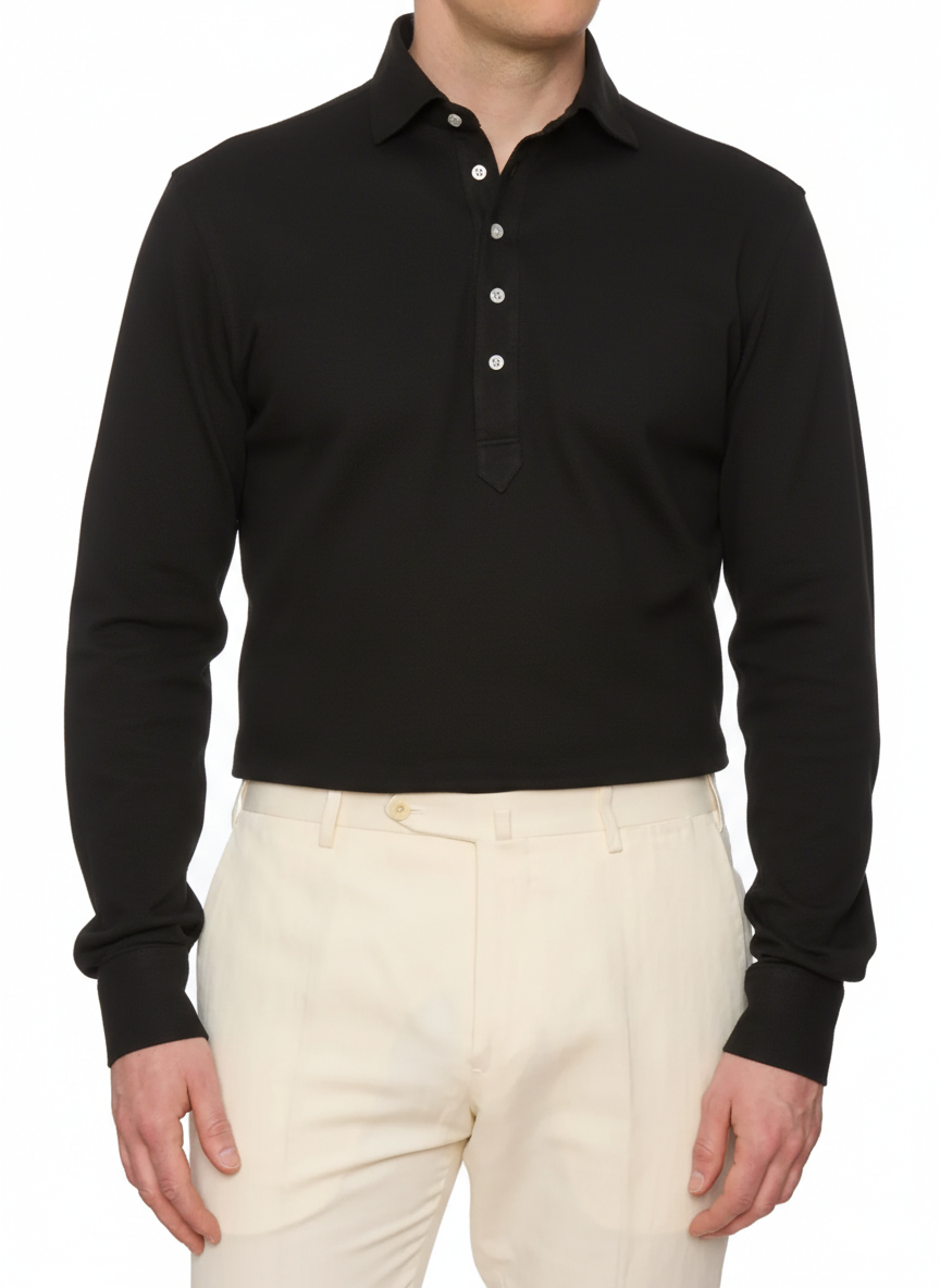 SARTORIO Napoli by KITON Black Cotton Pique Polo Shirt