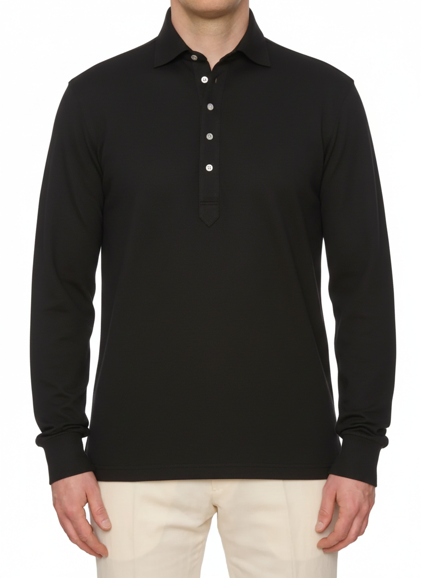 SARTORIO Napoli by KITON Black Cotton Pique Polo Shirt
