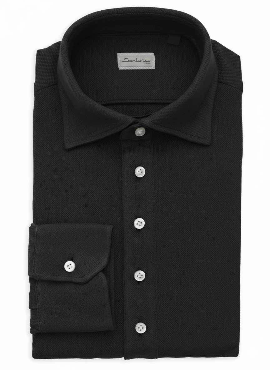 SARTORIO Napoli by KITON Black Cotton Pique Polo Shirt