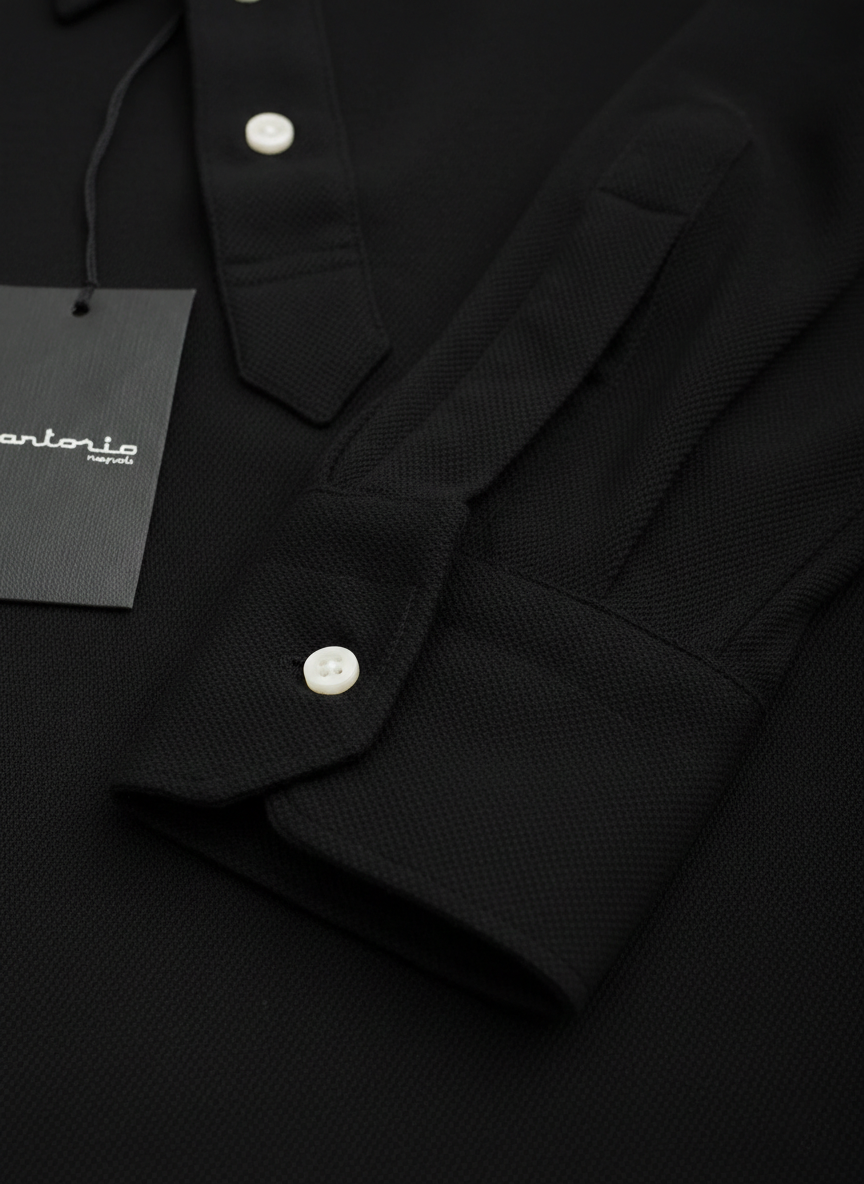 SARTORIO Napoli by KITON Black Cotton Pique Polo Shirt