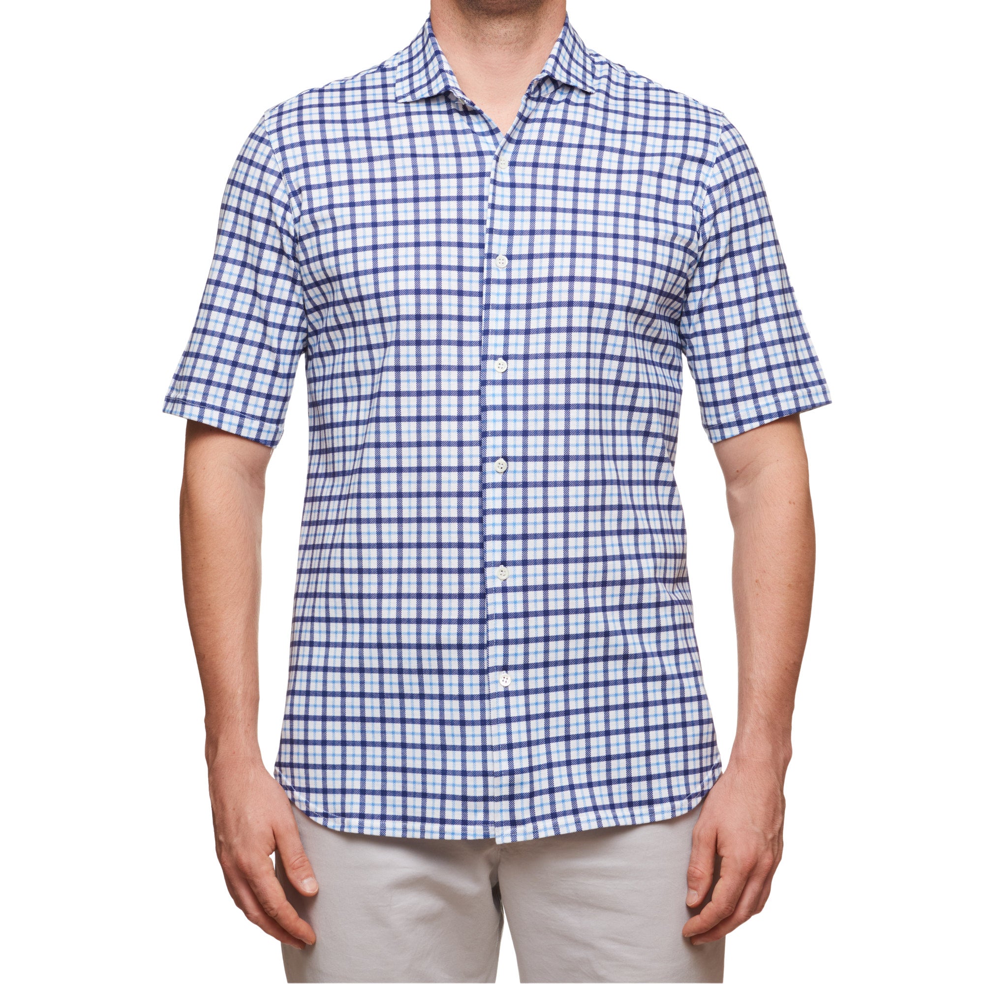 SARTORIO Napoli by KITON Blue-White Plaid Cotton Short Sleeve Casual Shirt NEW SARTORIO