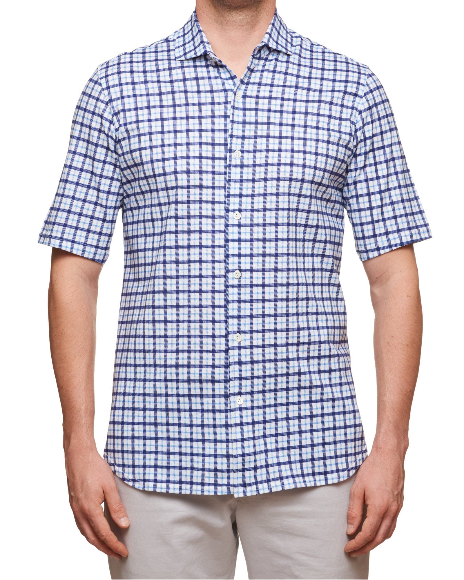 SARTORIO Napoli by KITON Blue-White Plaid Cotton Short Sleeve Casual Shirt NEW SARTORIO