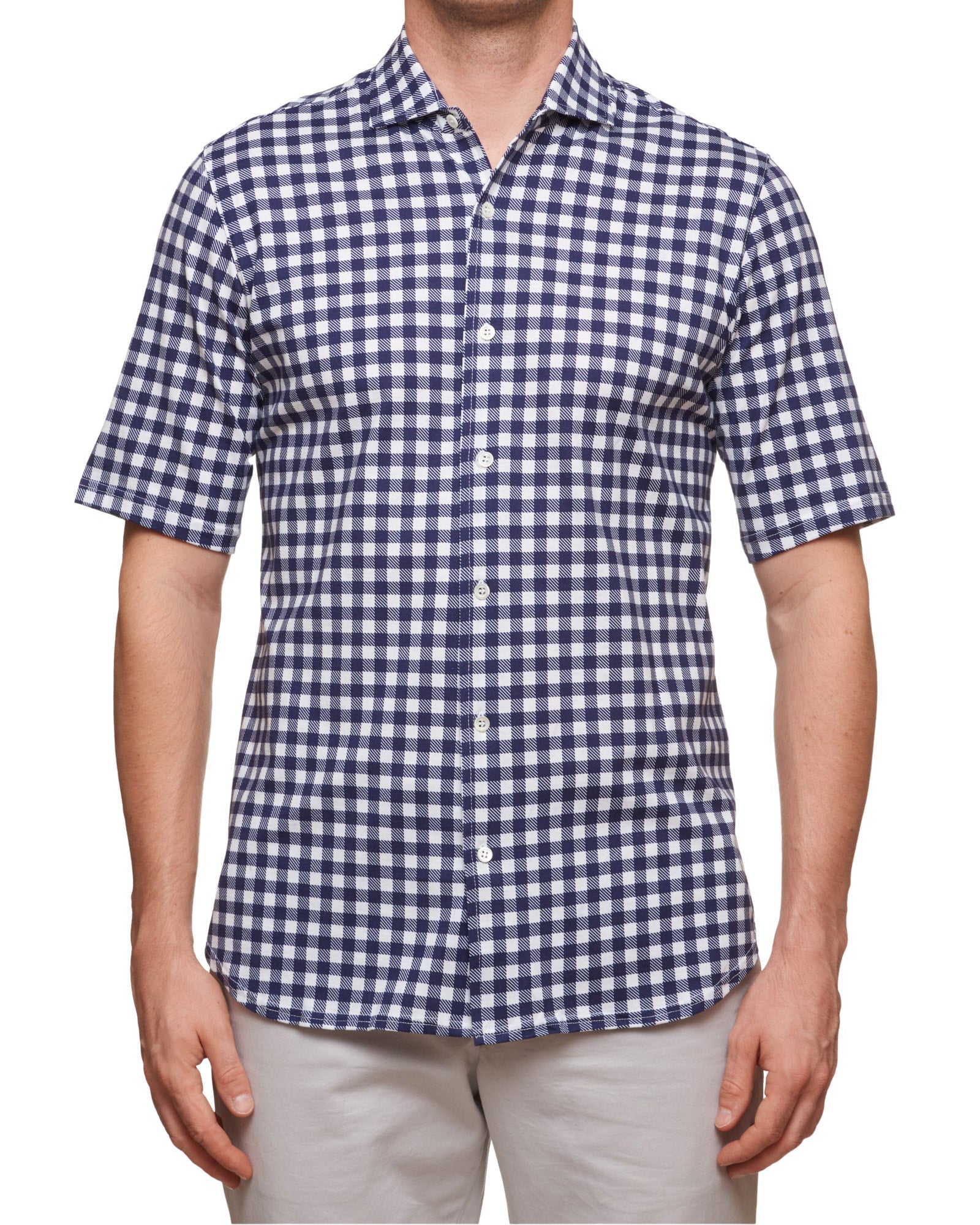 SARTORIO Napoli by KITON Blue Gingham Plaid Cotton Short Sleeve Casual Shirt NEW SARTORIO