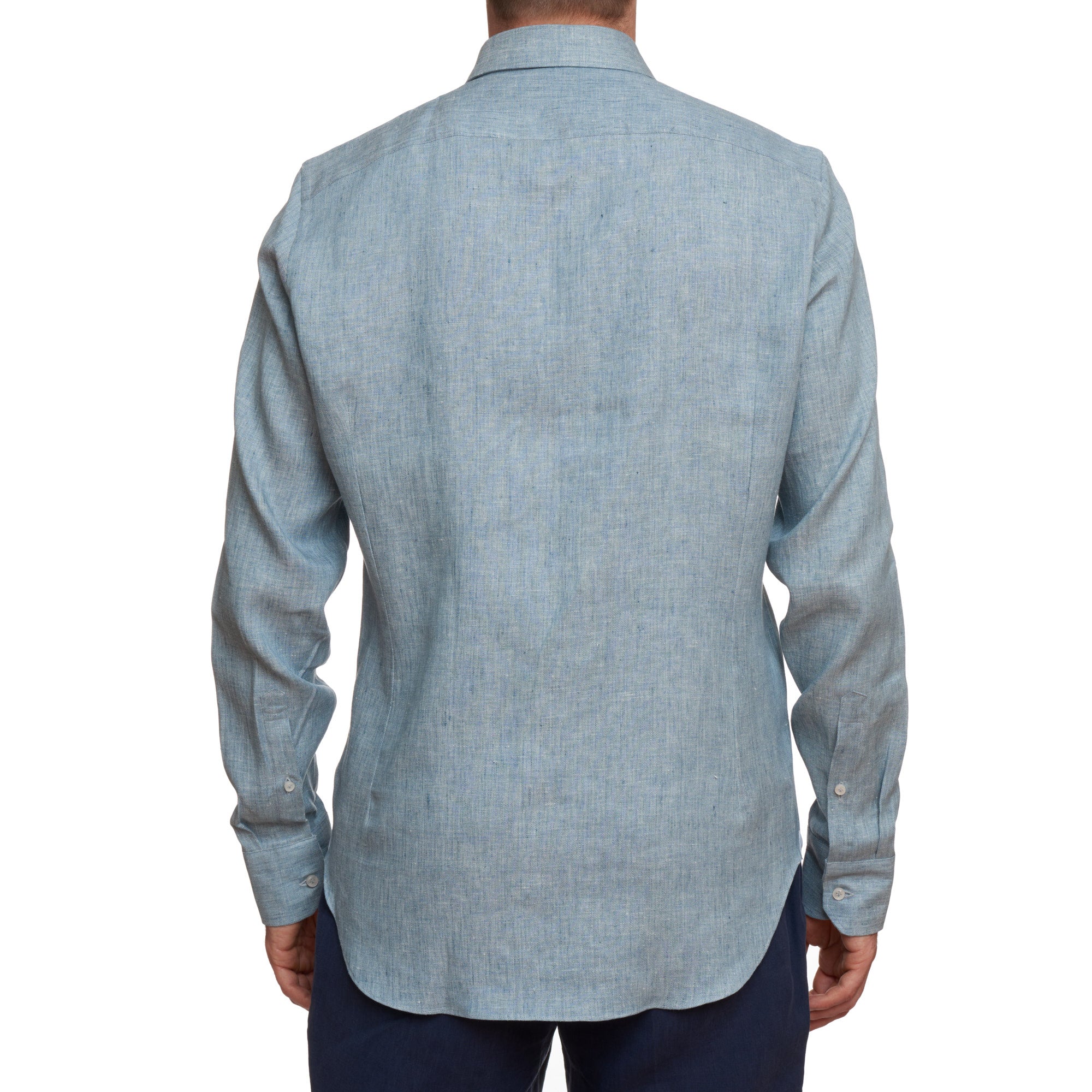 SARTORIO Napoli by KITON Blue Linen Spread Collar Slim Fit Dress Shirt NEW SARTORIO
