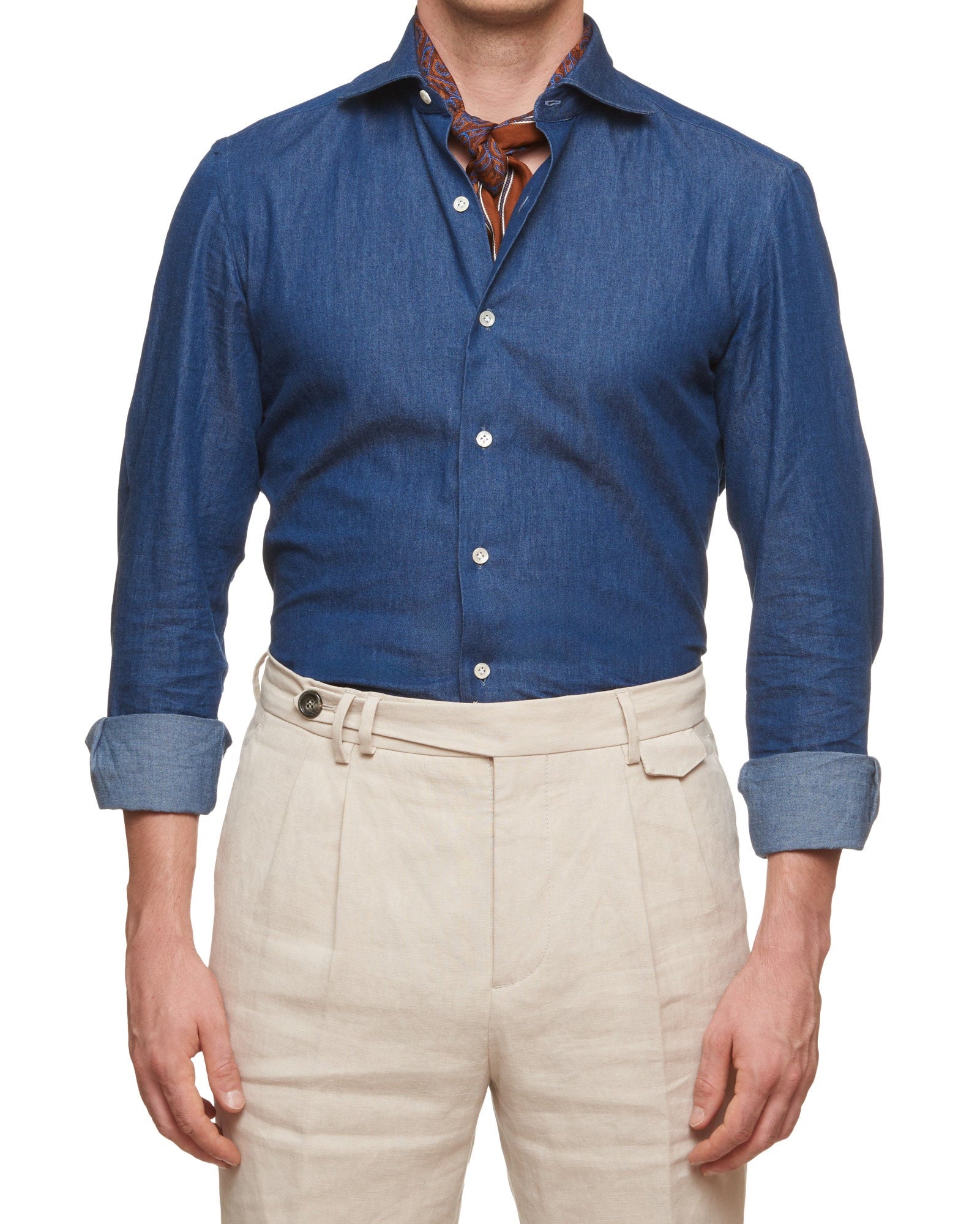 SARTORIO Napoli by KITON Indigo Blue Cotton Denim Dress Shirt 17 / Blue