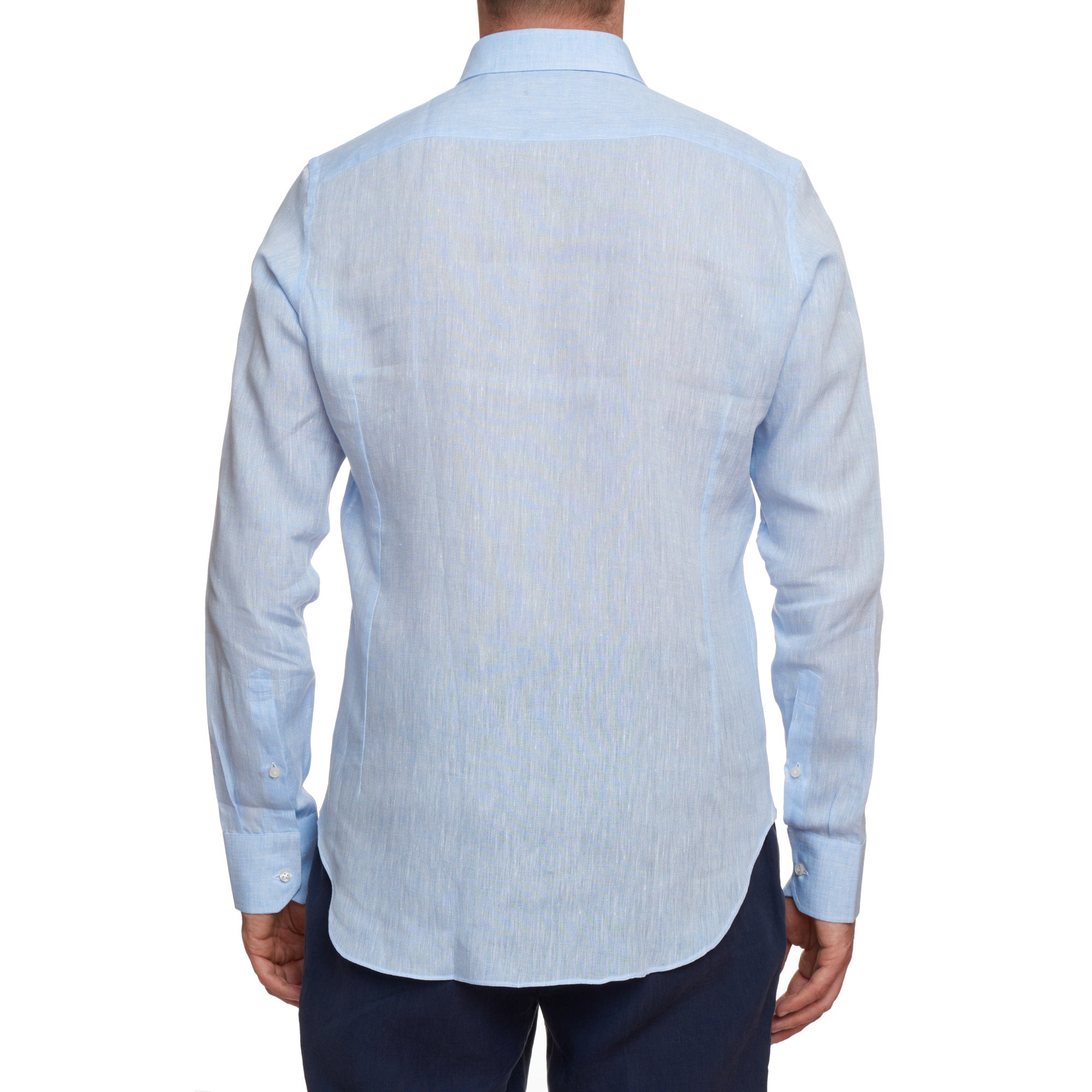 SARTORIO Napoli by KITON Light Blue Linen Spread Collar Shirt Slim Fit NEW SARTORIO