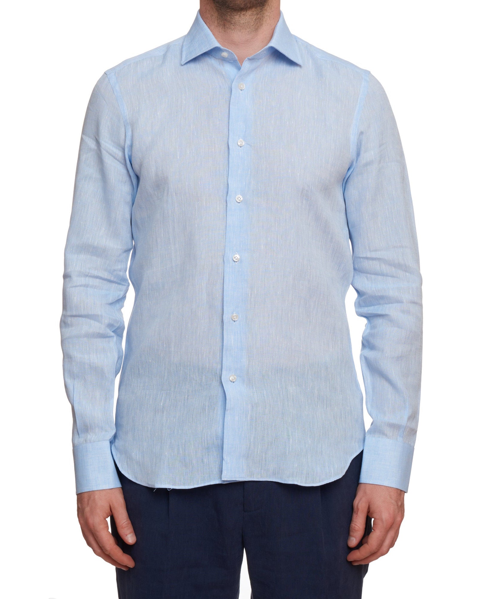 SARTORIO Napoli by KITON Light Blue Linen Spread Collar Shirt Slim Fit NEW SARTORIO