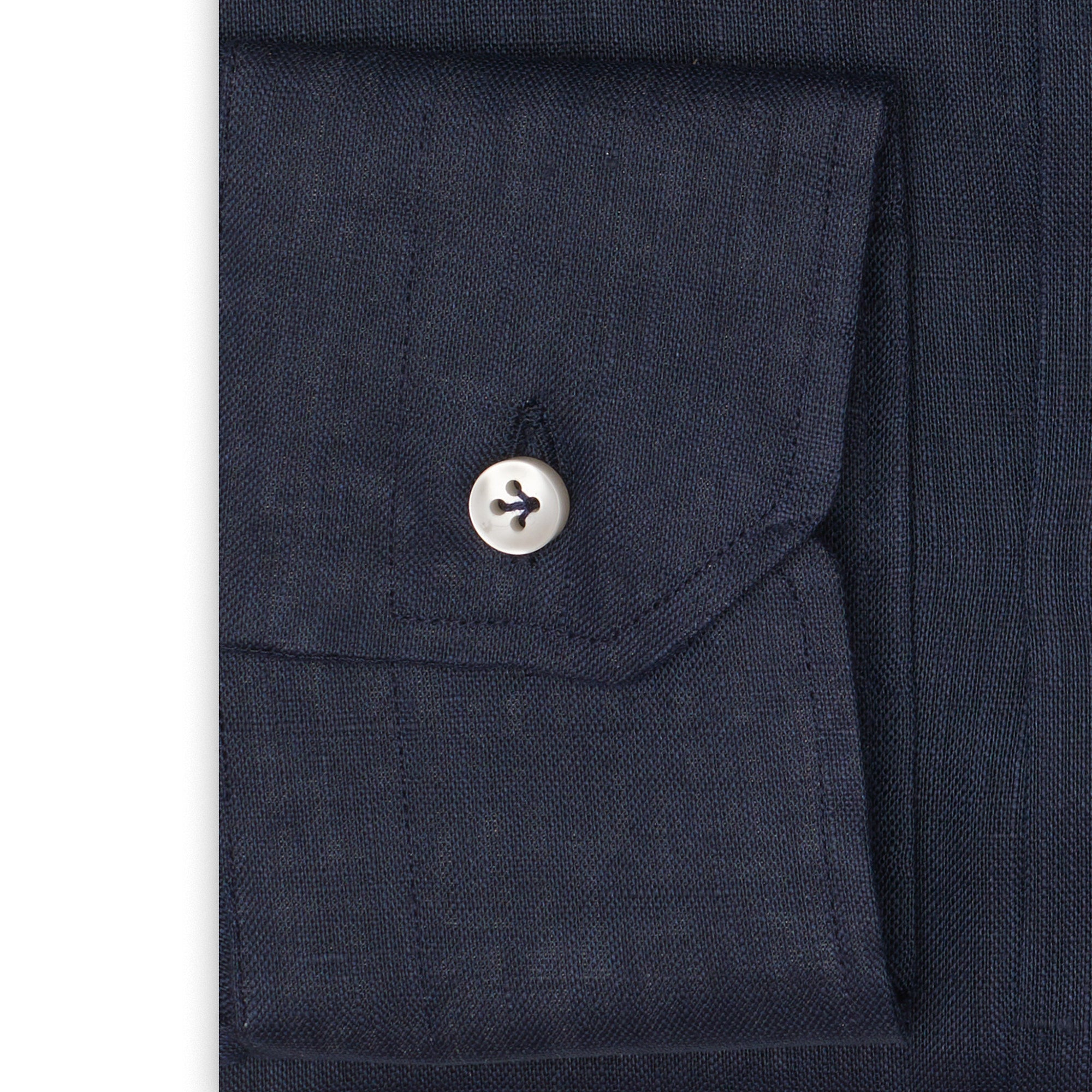 SARTORIO Napoli by KITON Midnight Blue Linen Spread Collar Shirt Slim Fit NEW SARTORIO