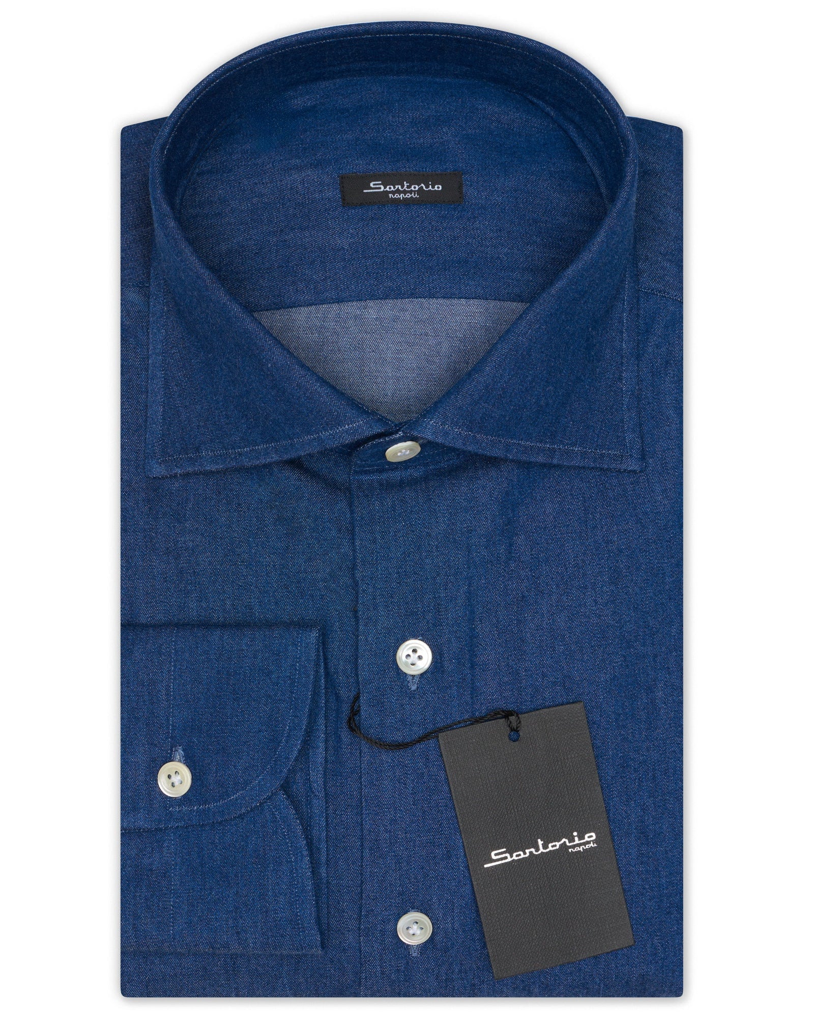 SARTORIO Napoli by KITON Indigo Blue Cotton Denim Dress Shirt SARTORIO